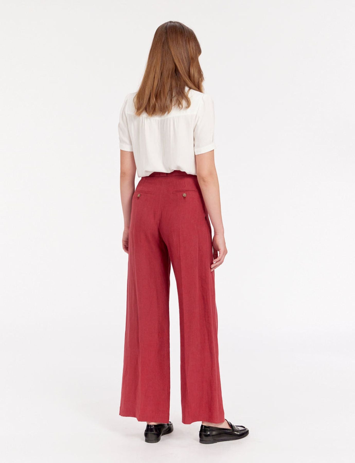 Pantalón Marlène de lino frambuesa