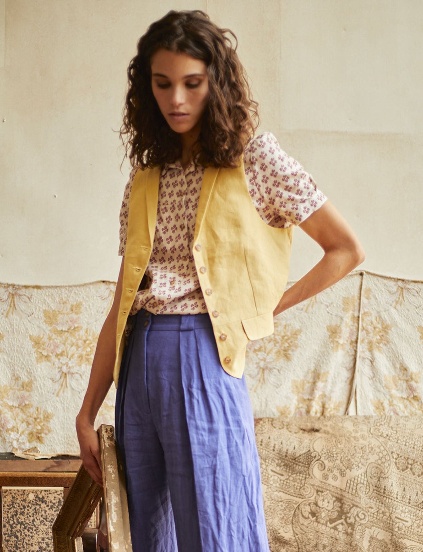 Pantalón Marlène de lino azul