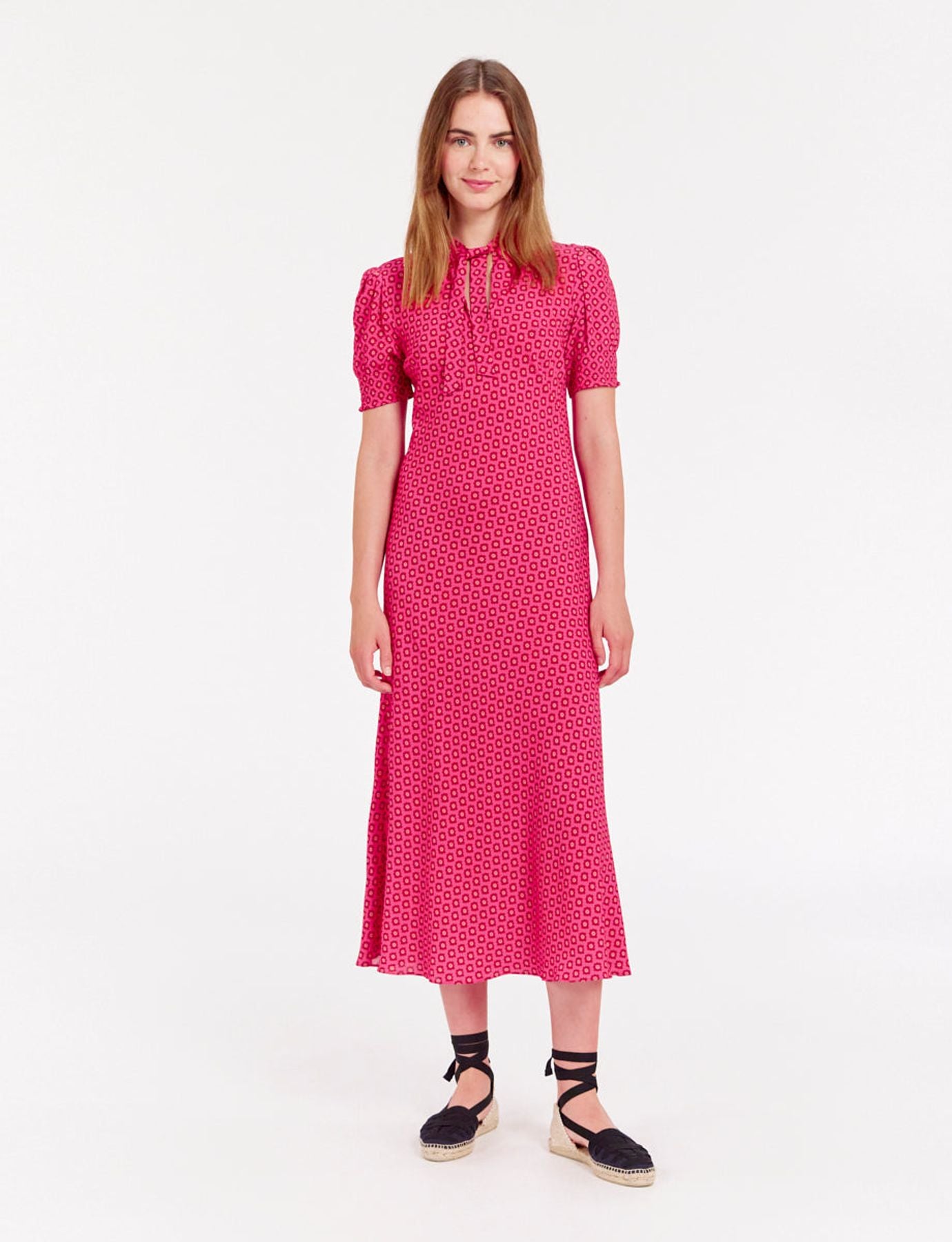 Cerise long pink print dress