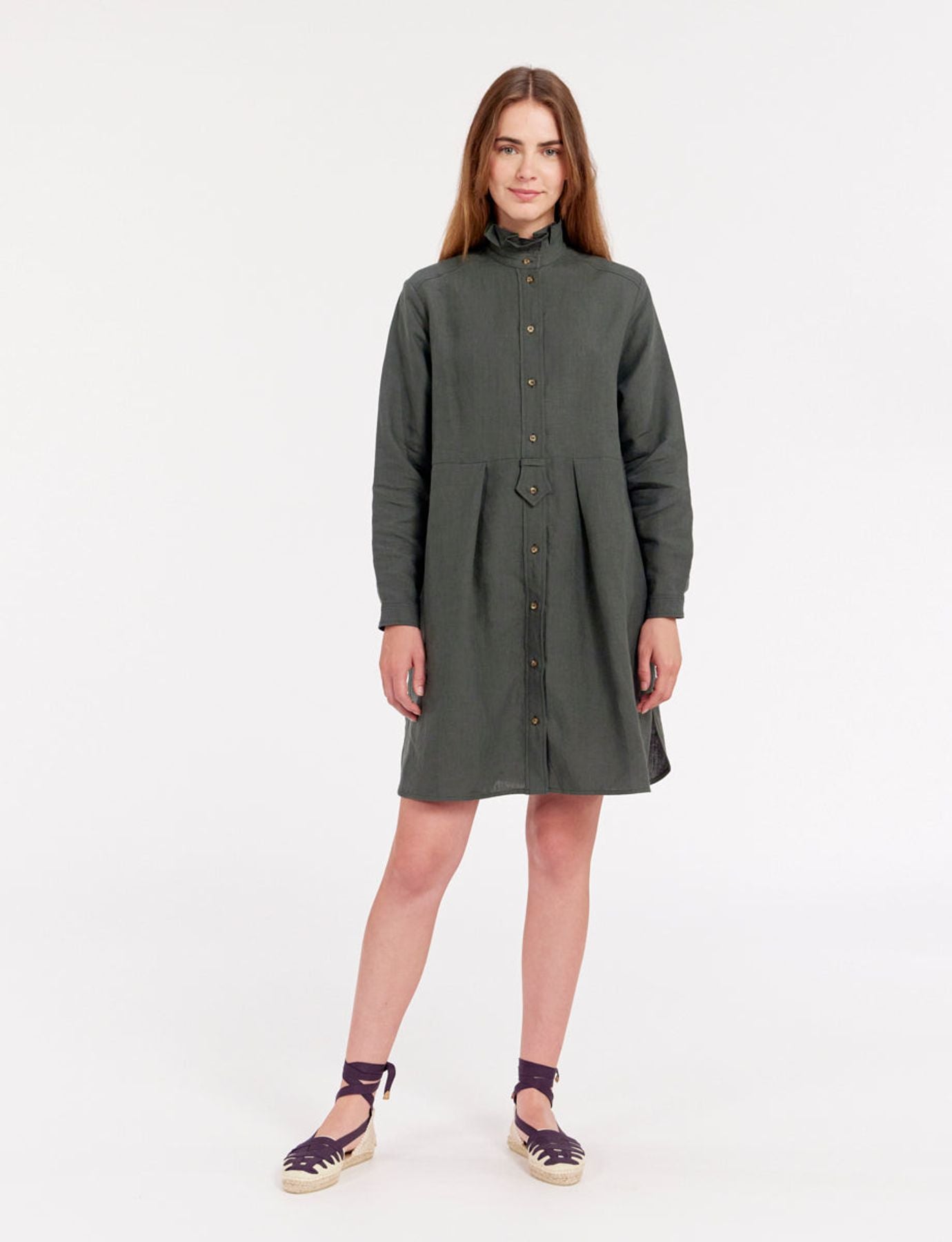 Vestido Monica de lino verde oscuro