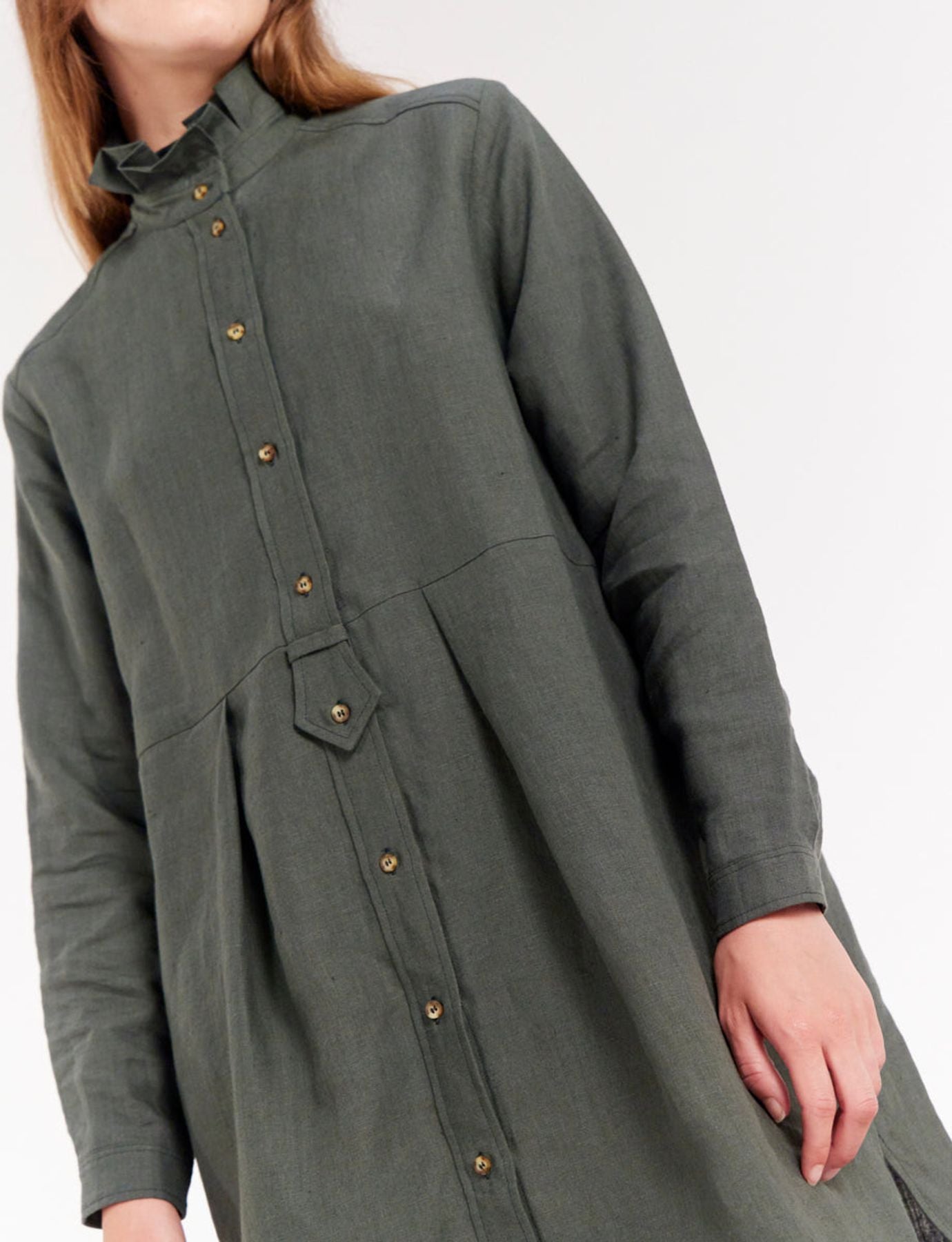 Vestido Monica de lino verde oscuro