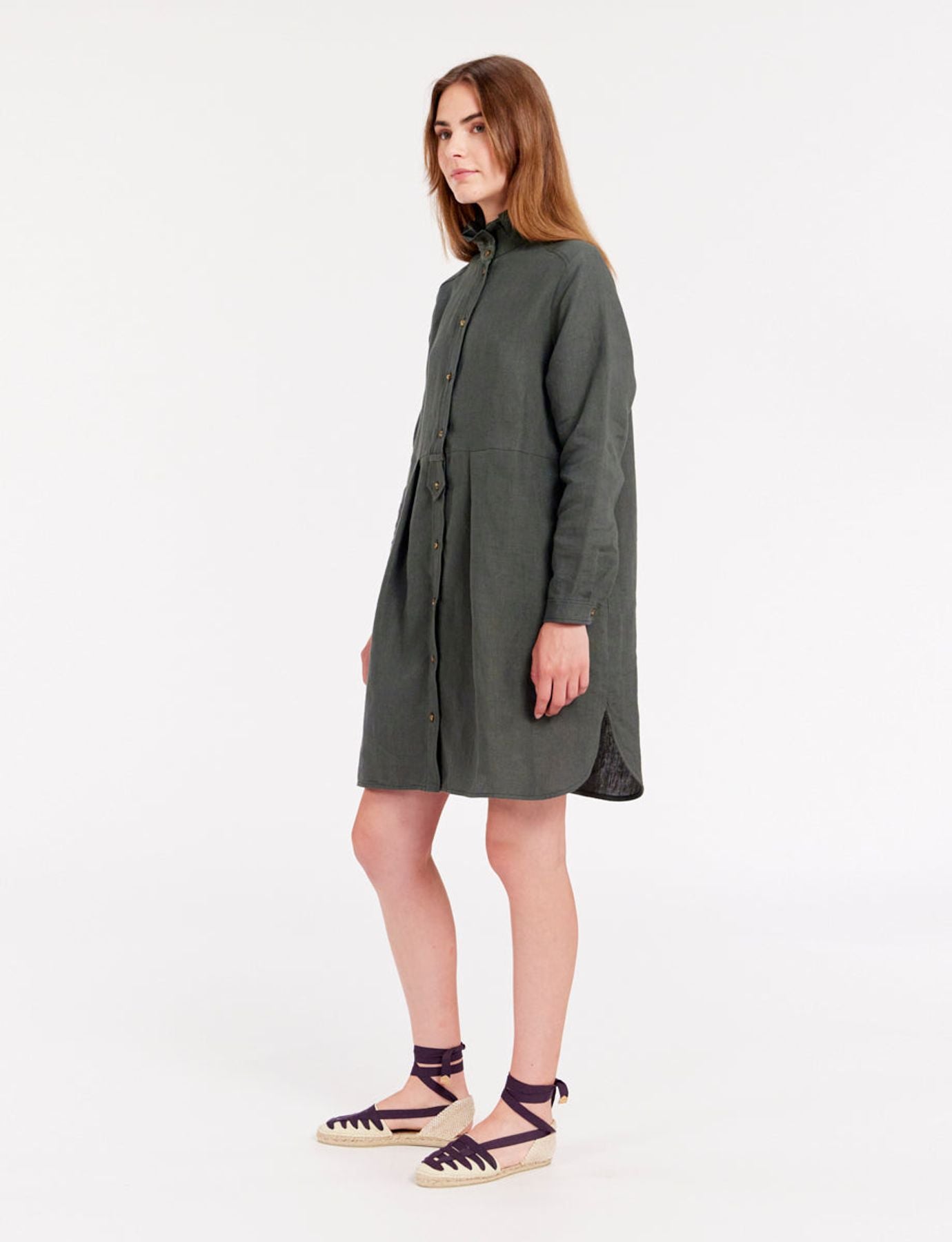 Vestido Monica de lino verde oscuro