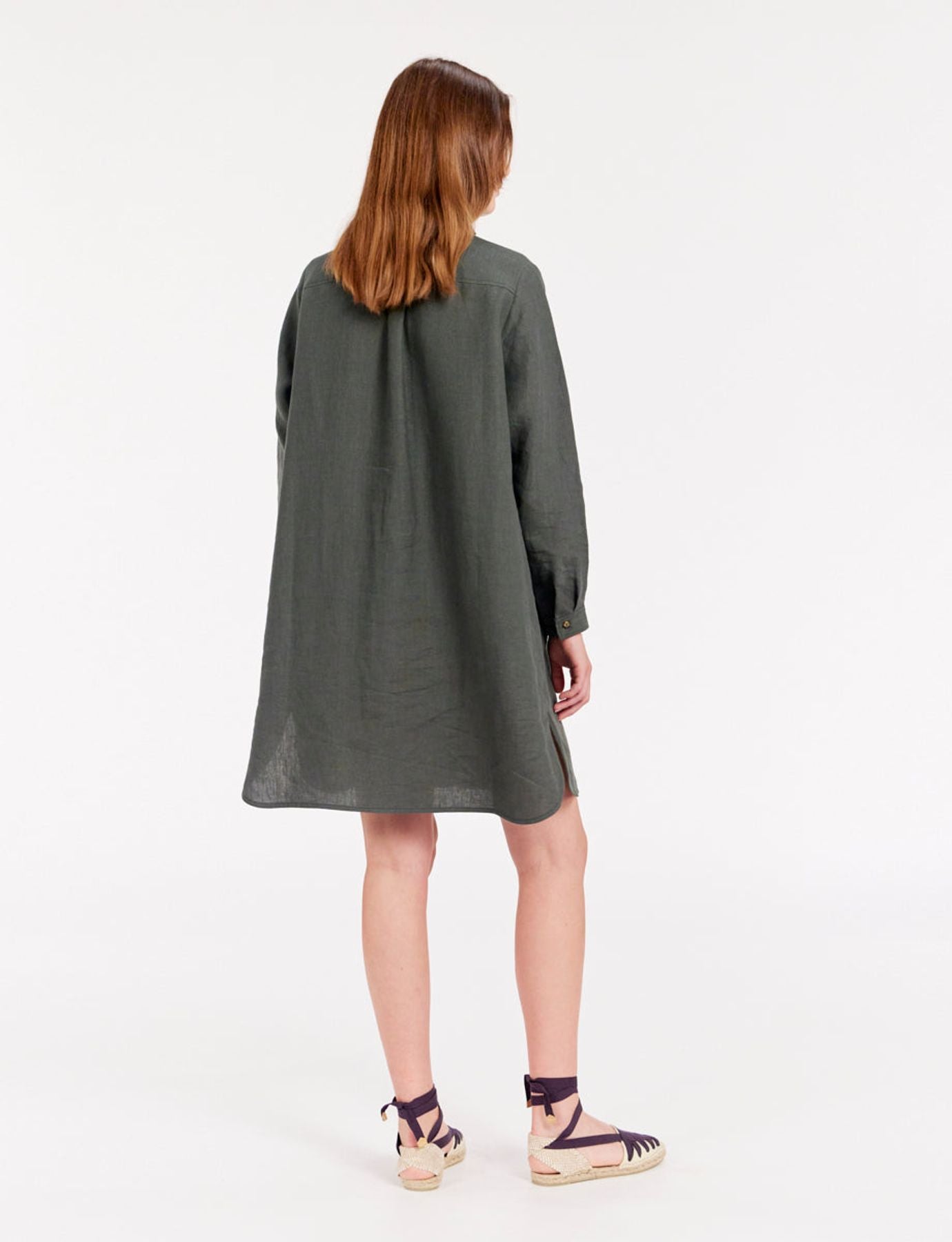 Vestido Monica de lino verde oscuro