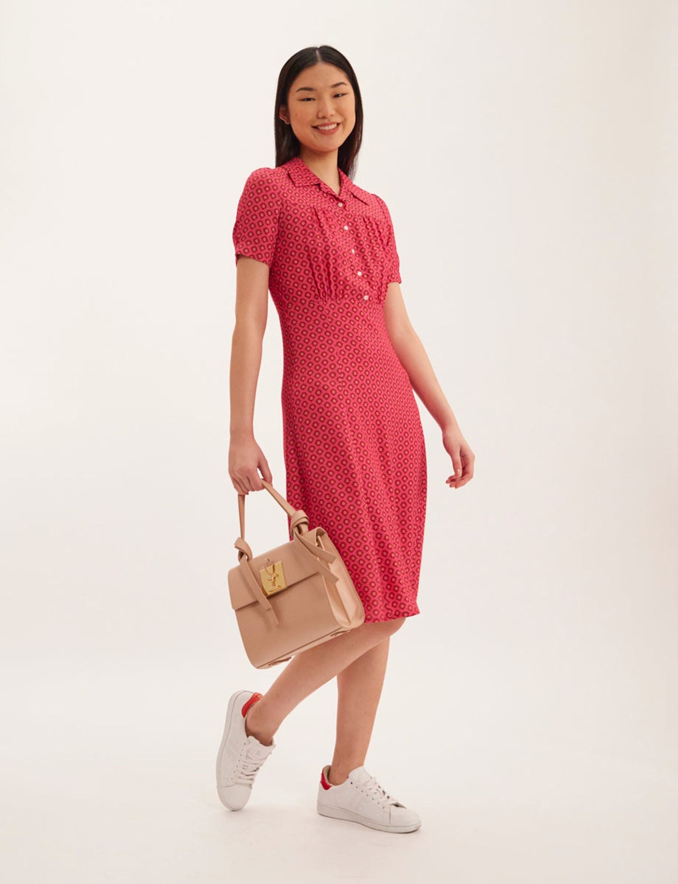 Vestido Angèle in tejido estampado rosa