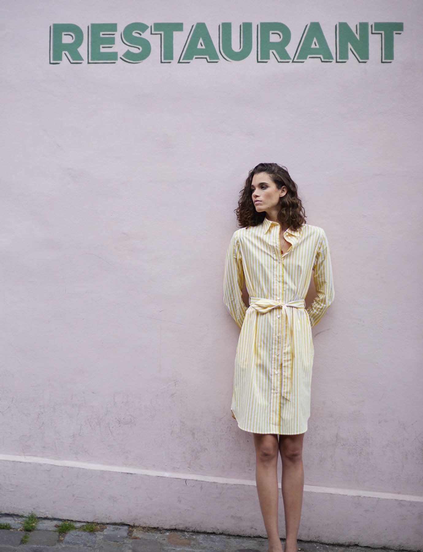 Vestido camisero de rayas amarillas y blancas Love