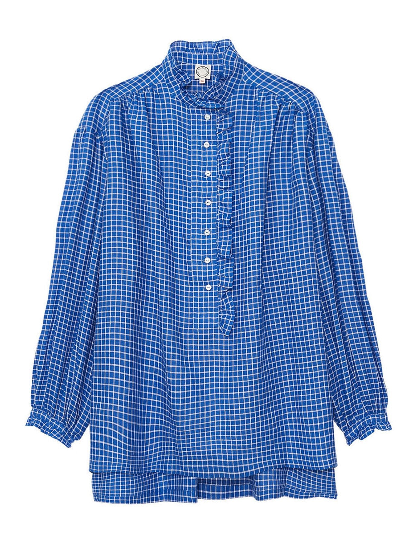 Camisa oversize Maryange con volantes en lino azul