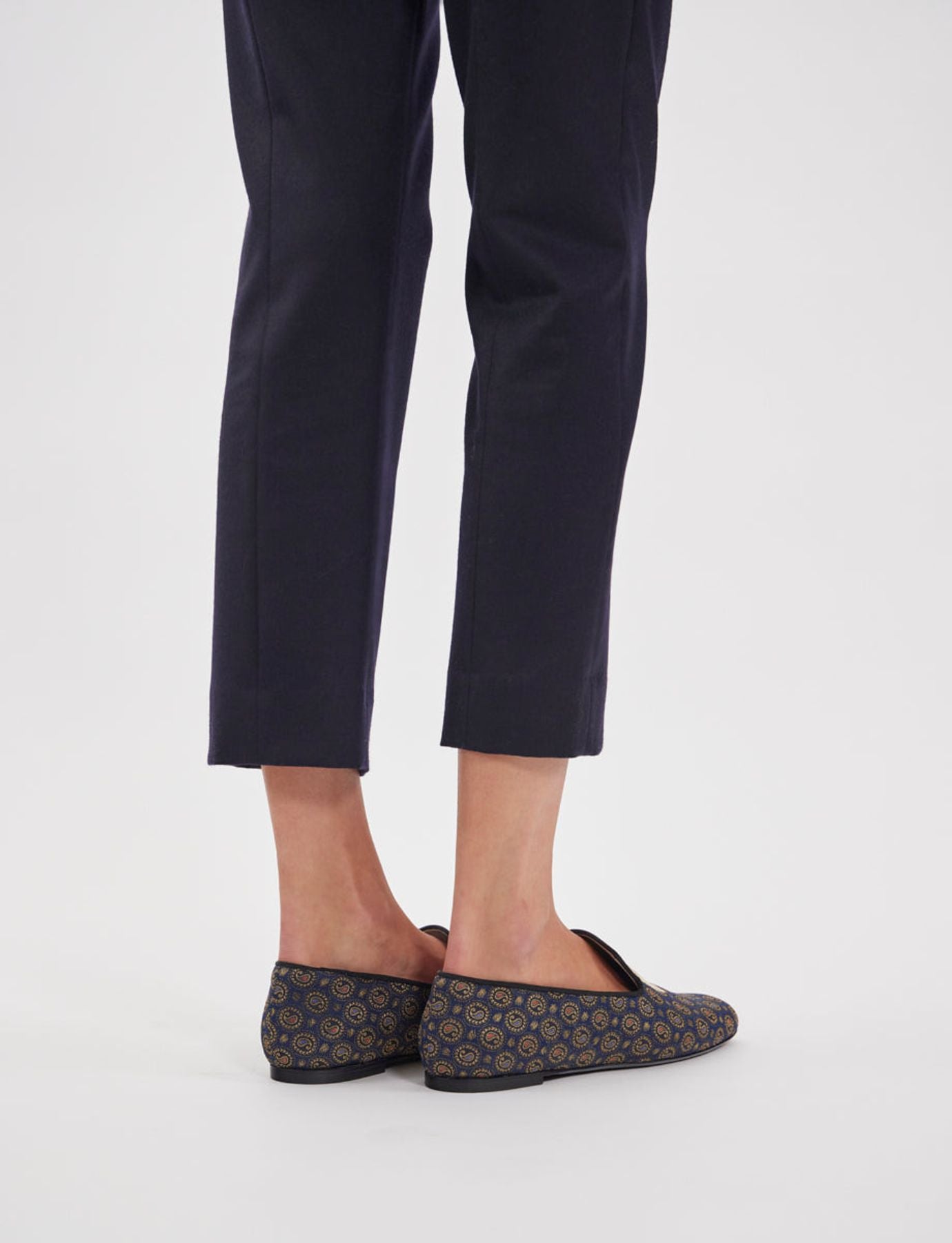 Blue and gold embroidered slippers