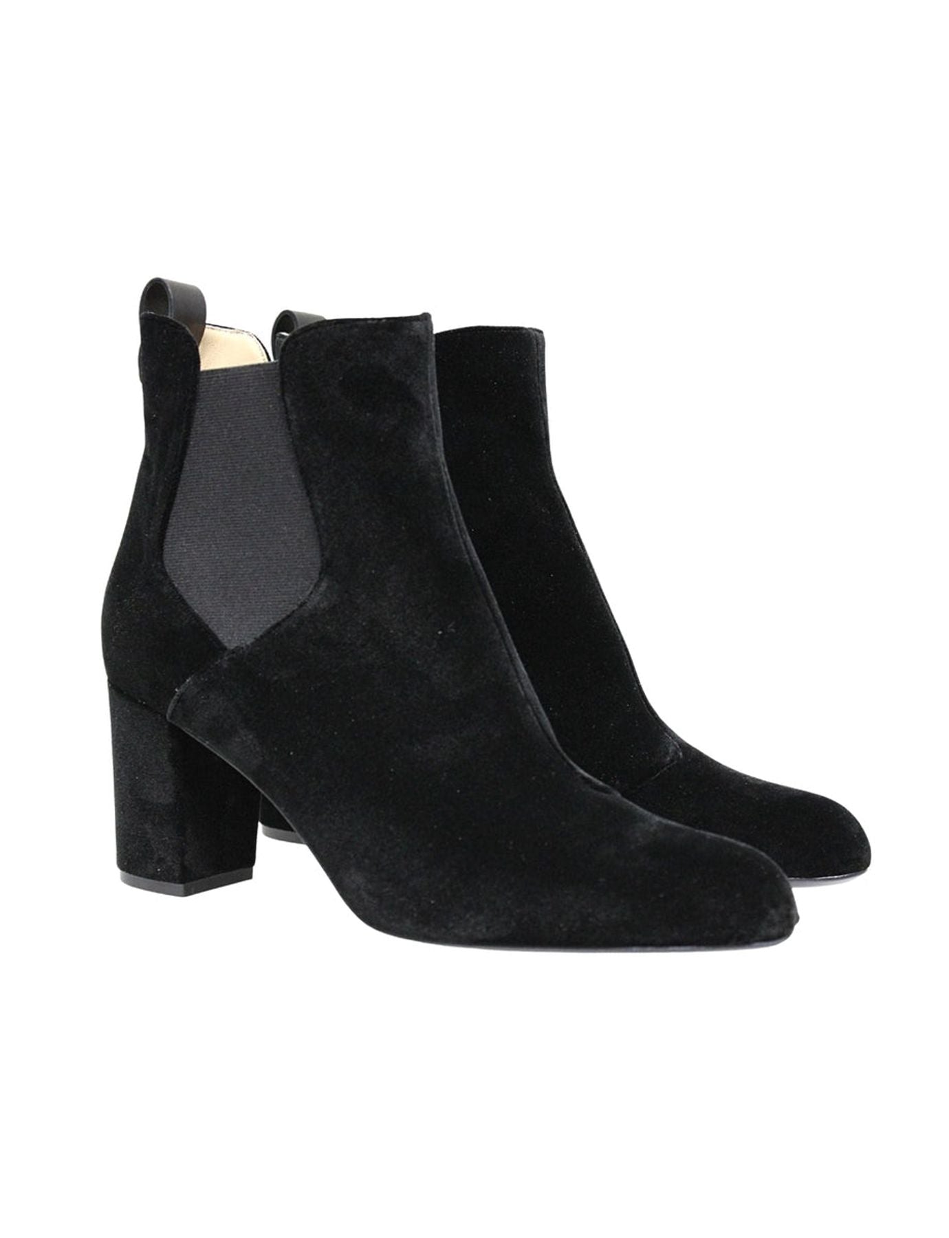 Botines Chelsea con tacón, terciopelo negro