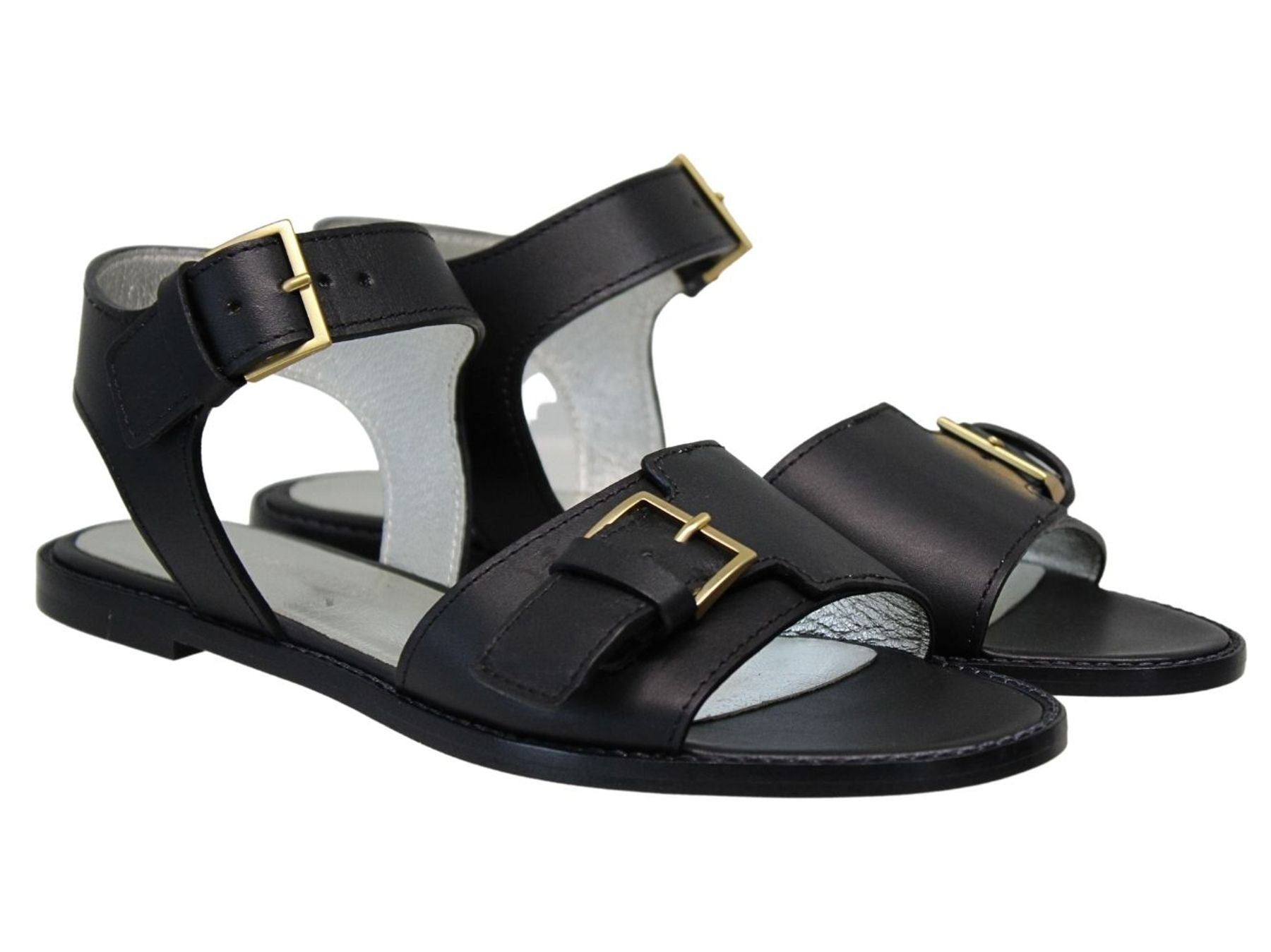 black-buckle sandals