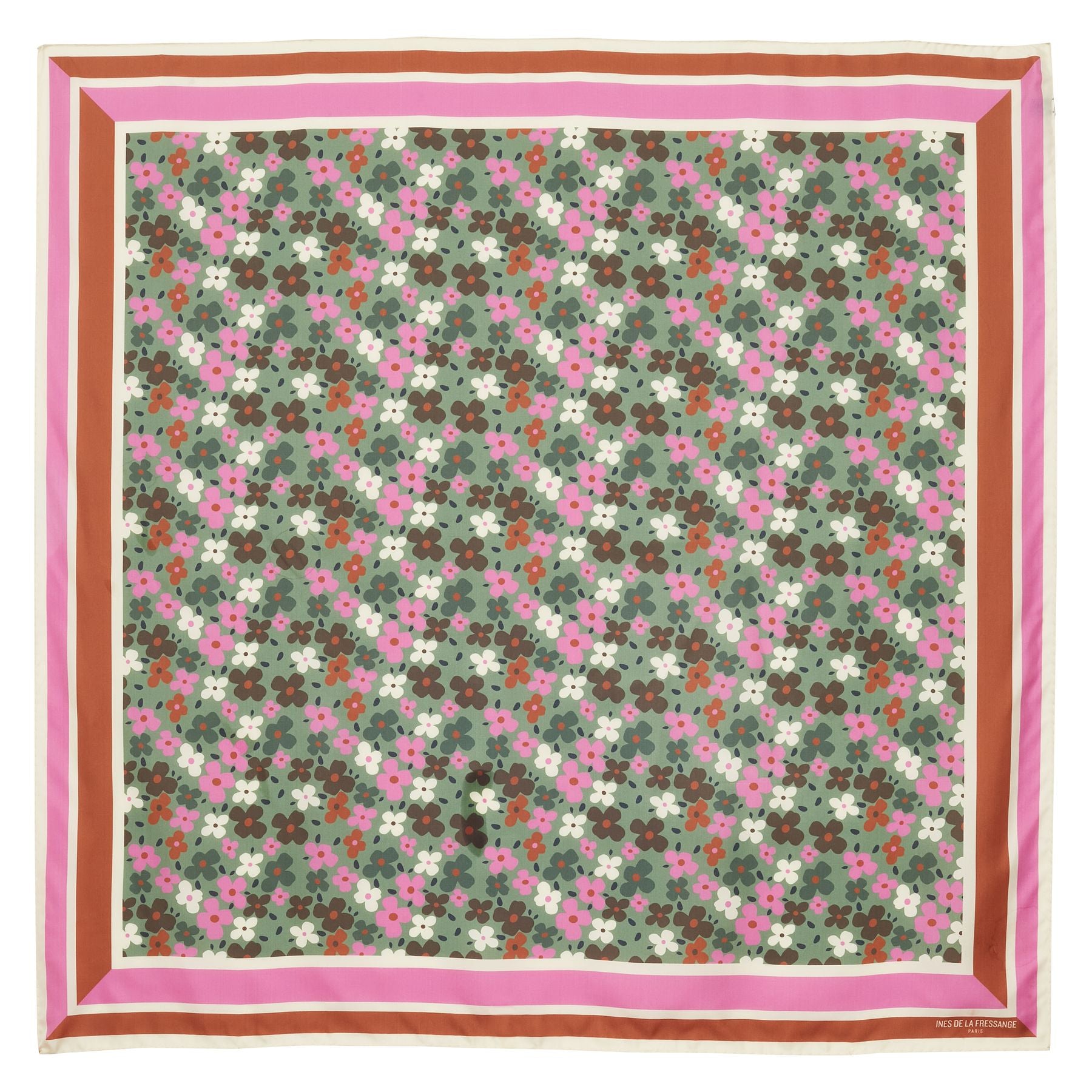 Lewis silk scarf, green and pink flower design