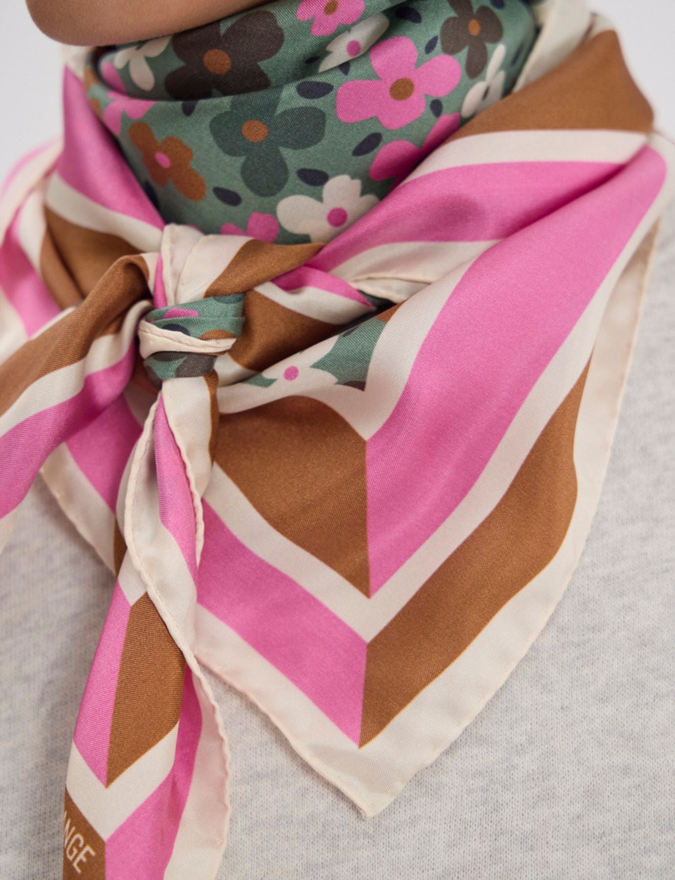 Lewis silk scarf, green and pink flower design