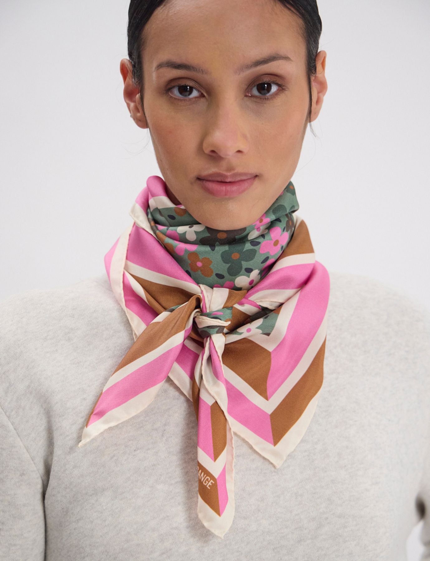 Lewis silk scarf, green and pink flower design