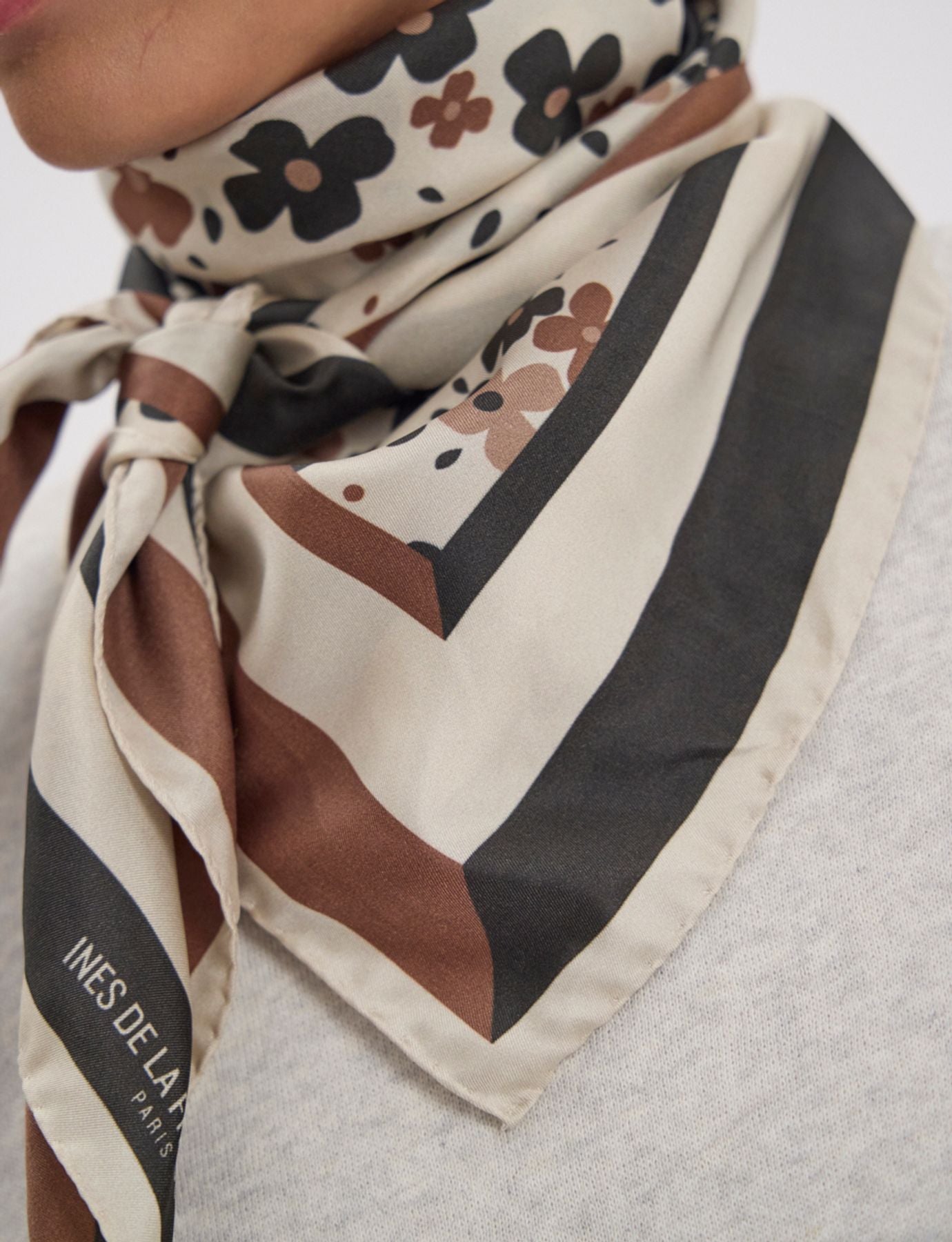 Lewis silk scarf, floral design in a variation of browns