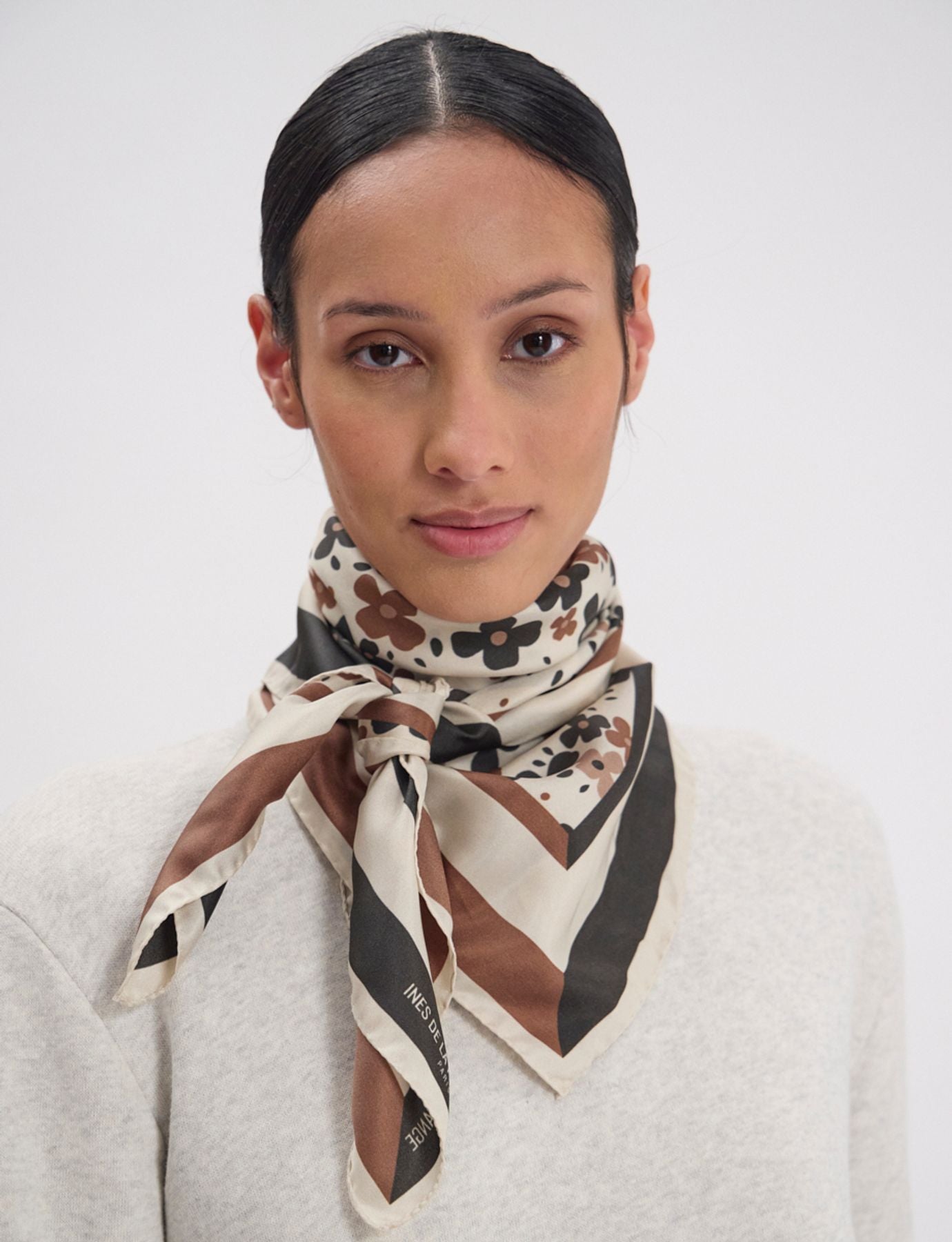 Lewis silk scarf, floral design in a variation of browns