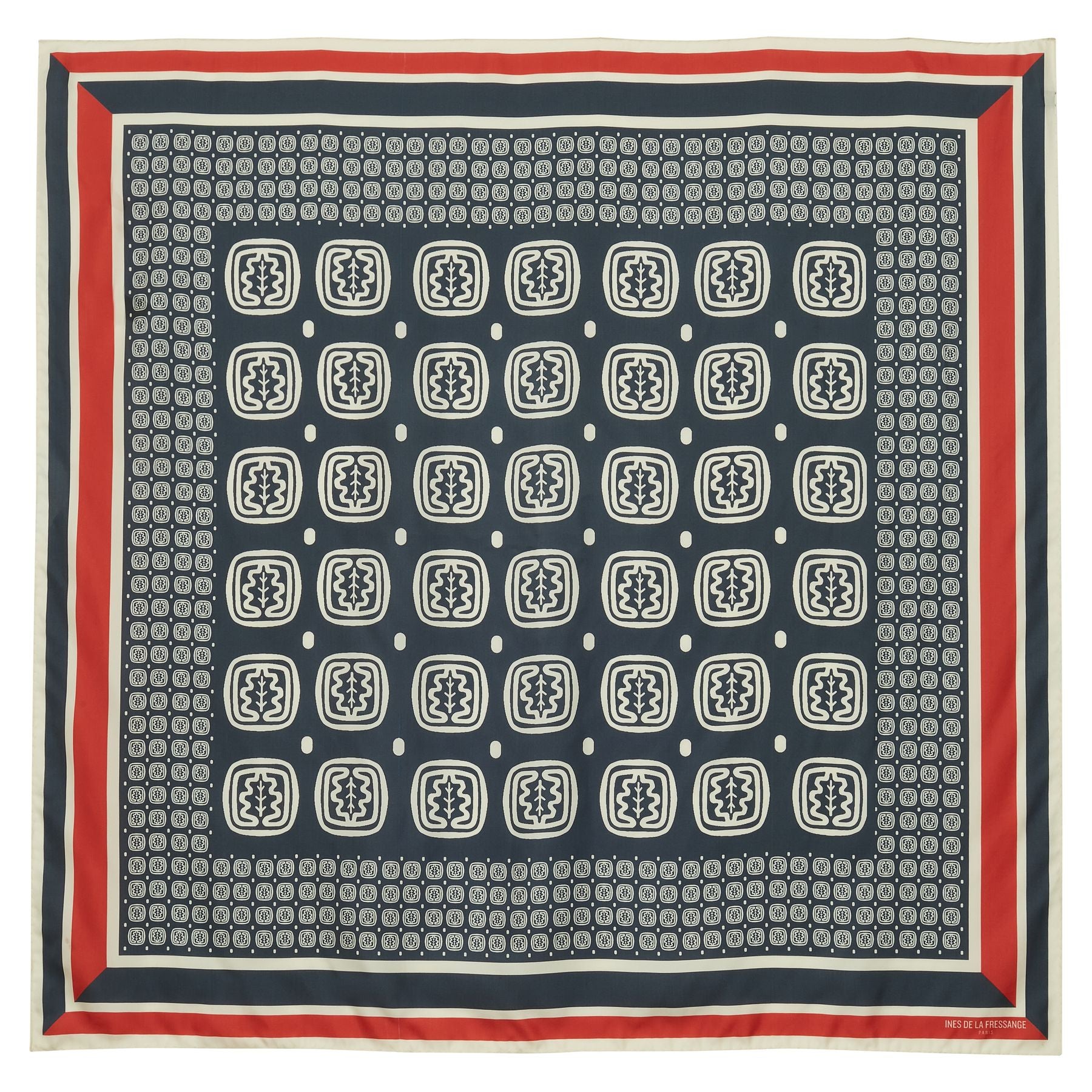 Lewis silk scarf, slate-blue and red oak leaf motif