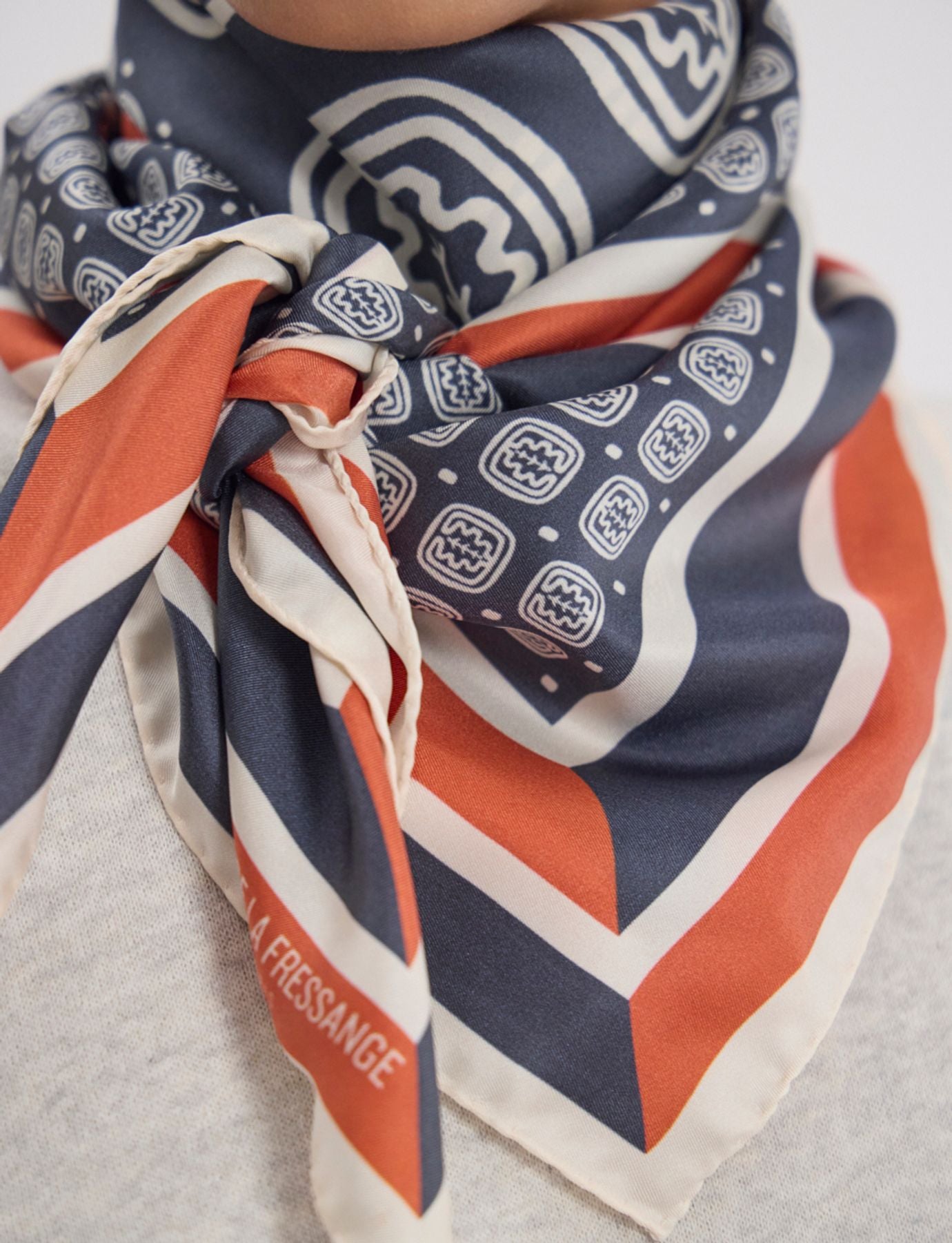 Lewis silk scarf, slate-blue and red oak leaf motif