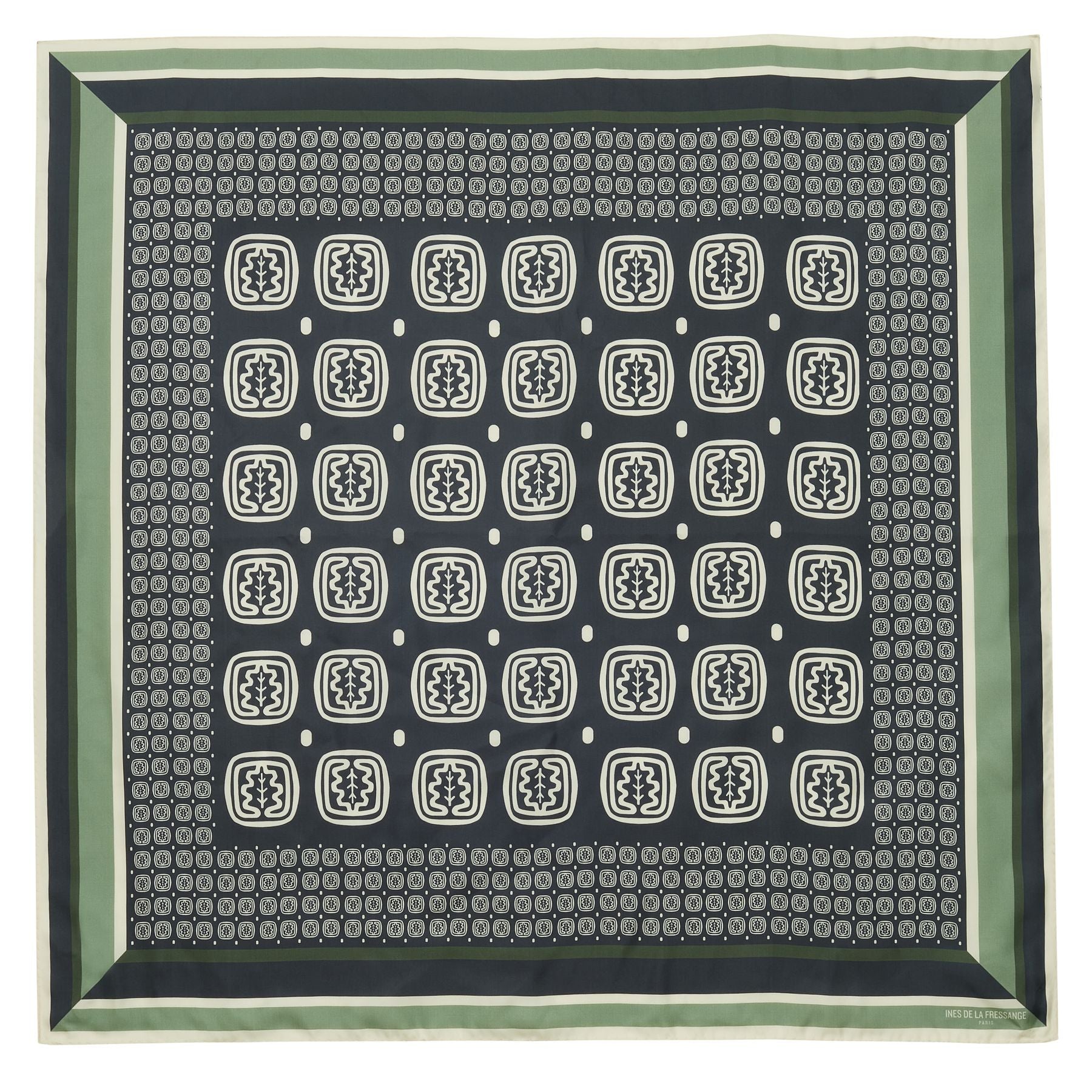 Lewis silk scarf, slate-blue and green oak leaf design