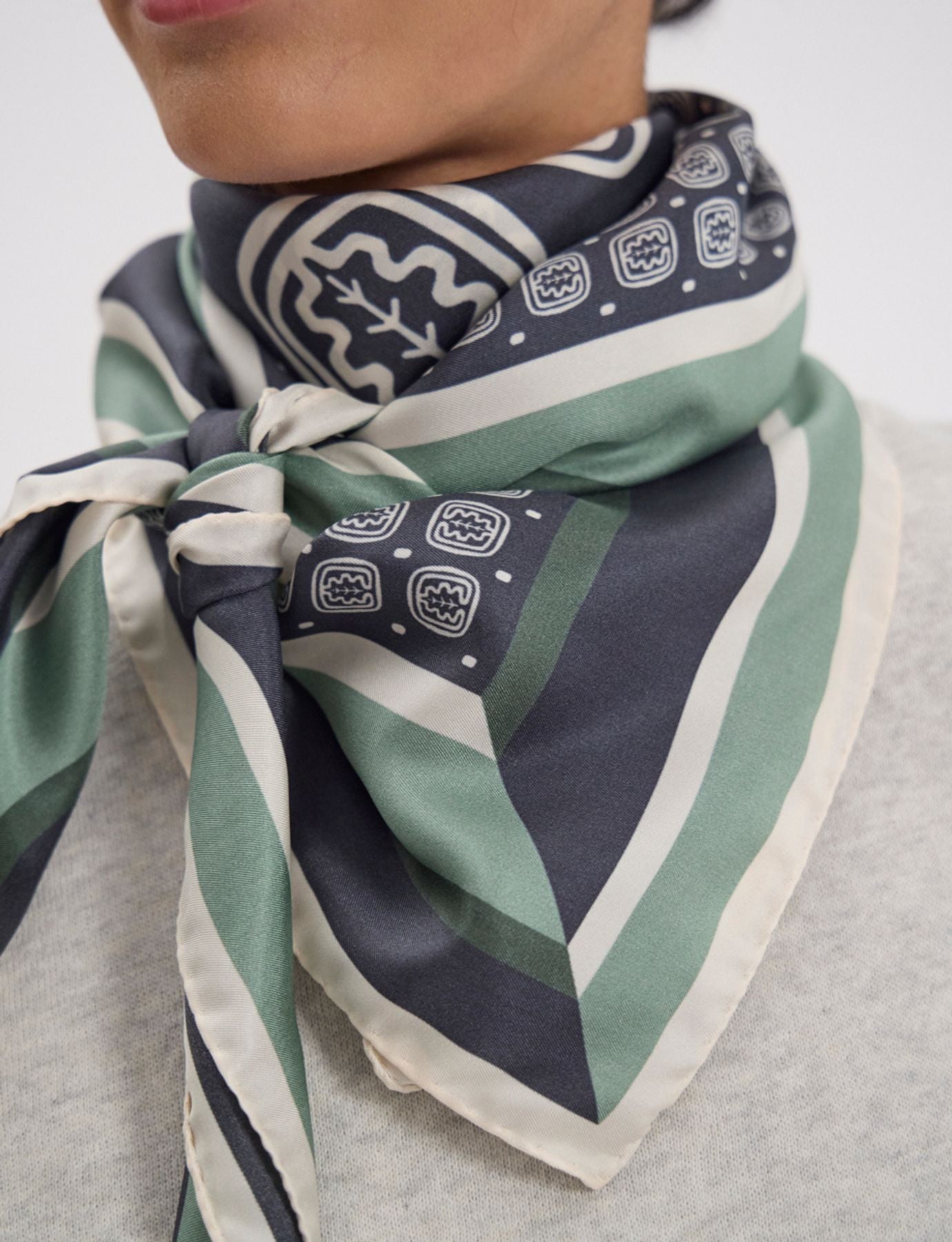 Lewis silk scarf, slate-blue and green oak leaf design