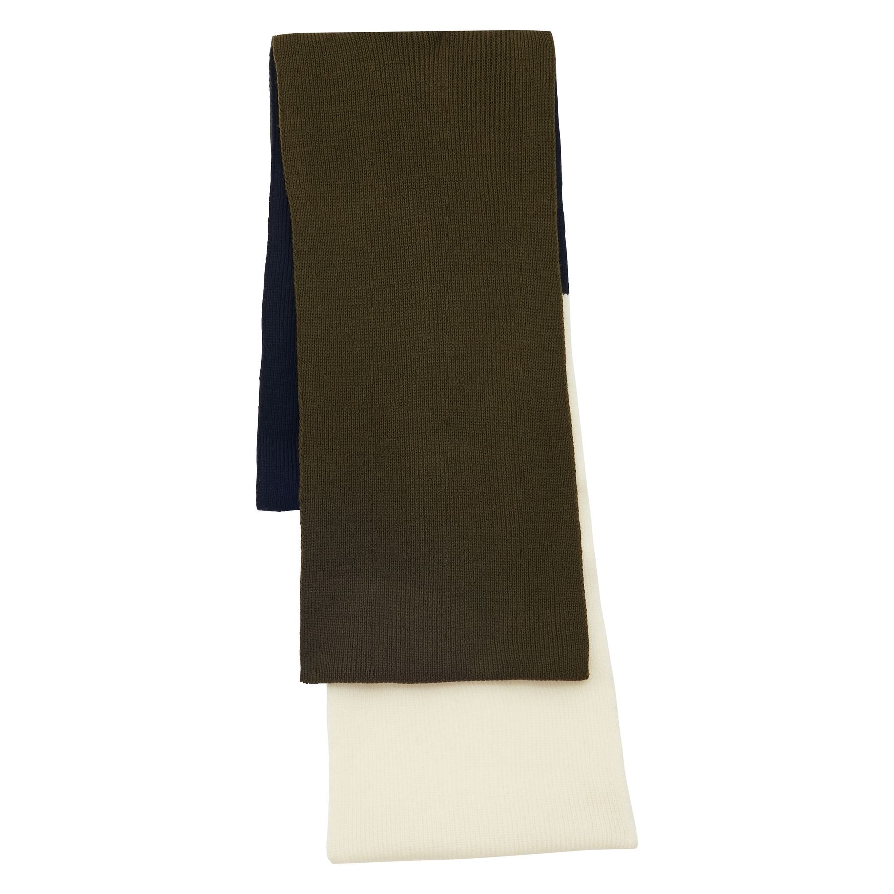 Ysée scarf in wool, navy, khaki and ecru