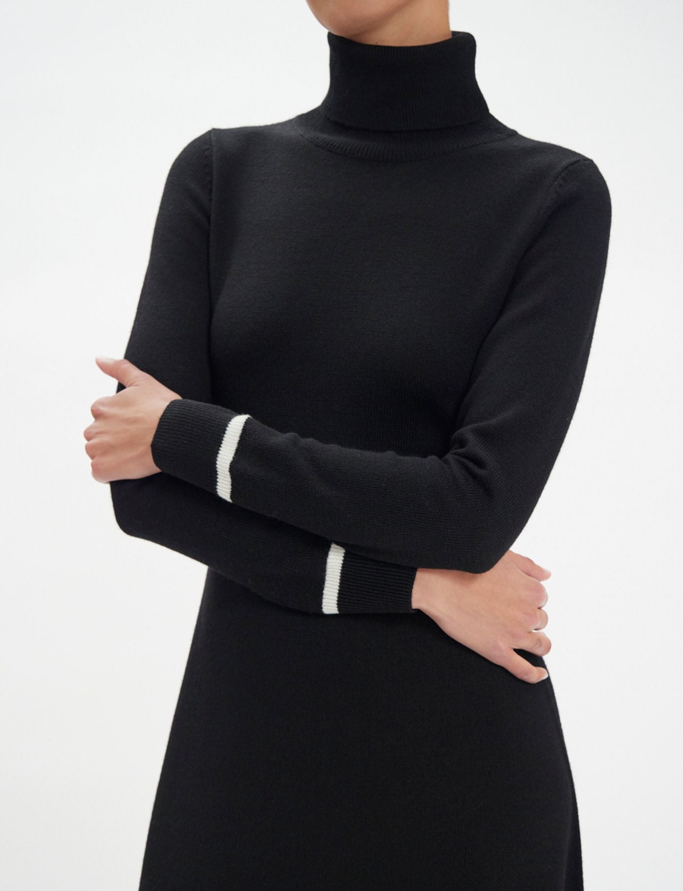 Divine black turtleneck dress with white trim
