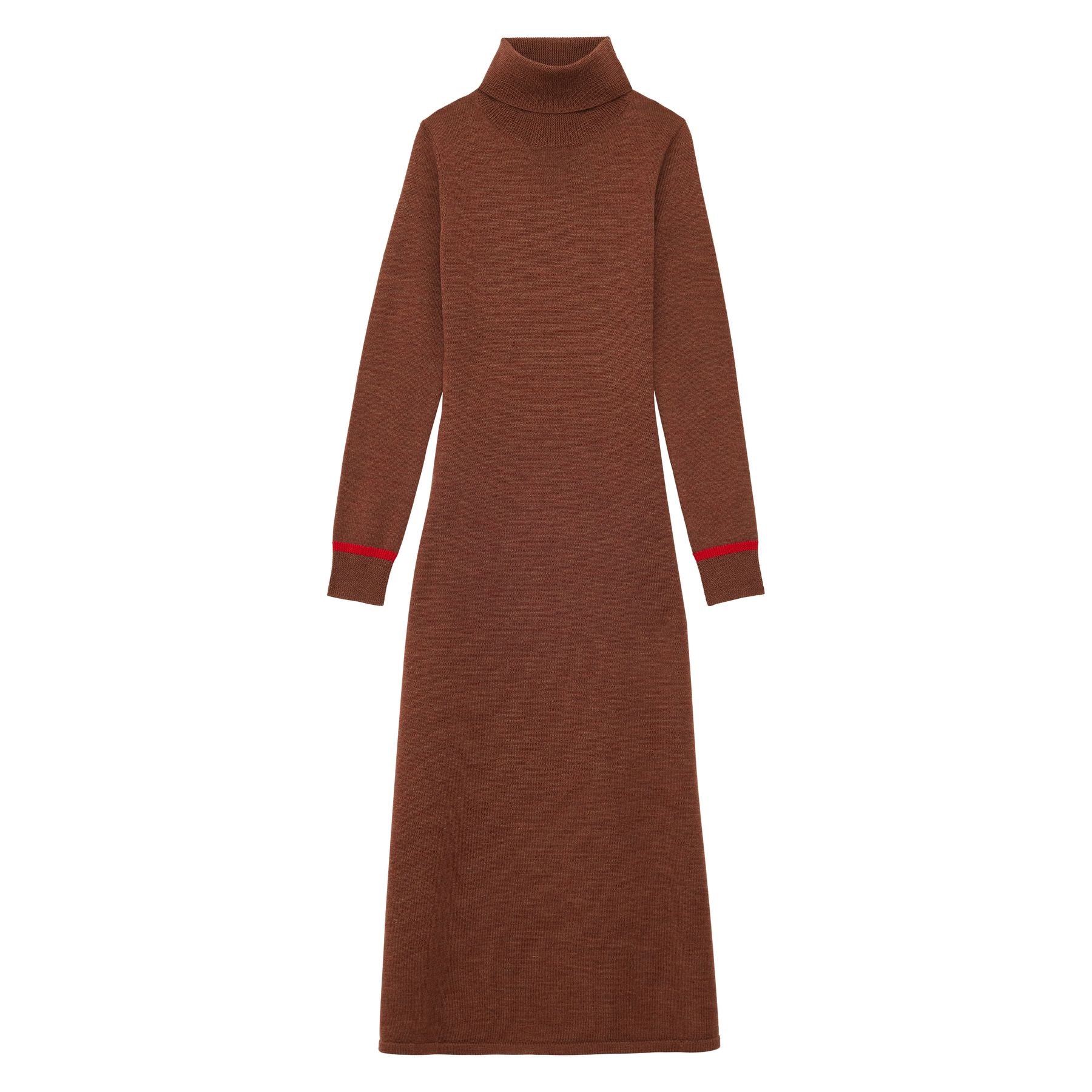 Kleid Divine mit braunem Rollkragen und fuchsiafarbener Paspelierung