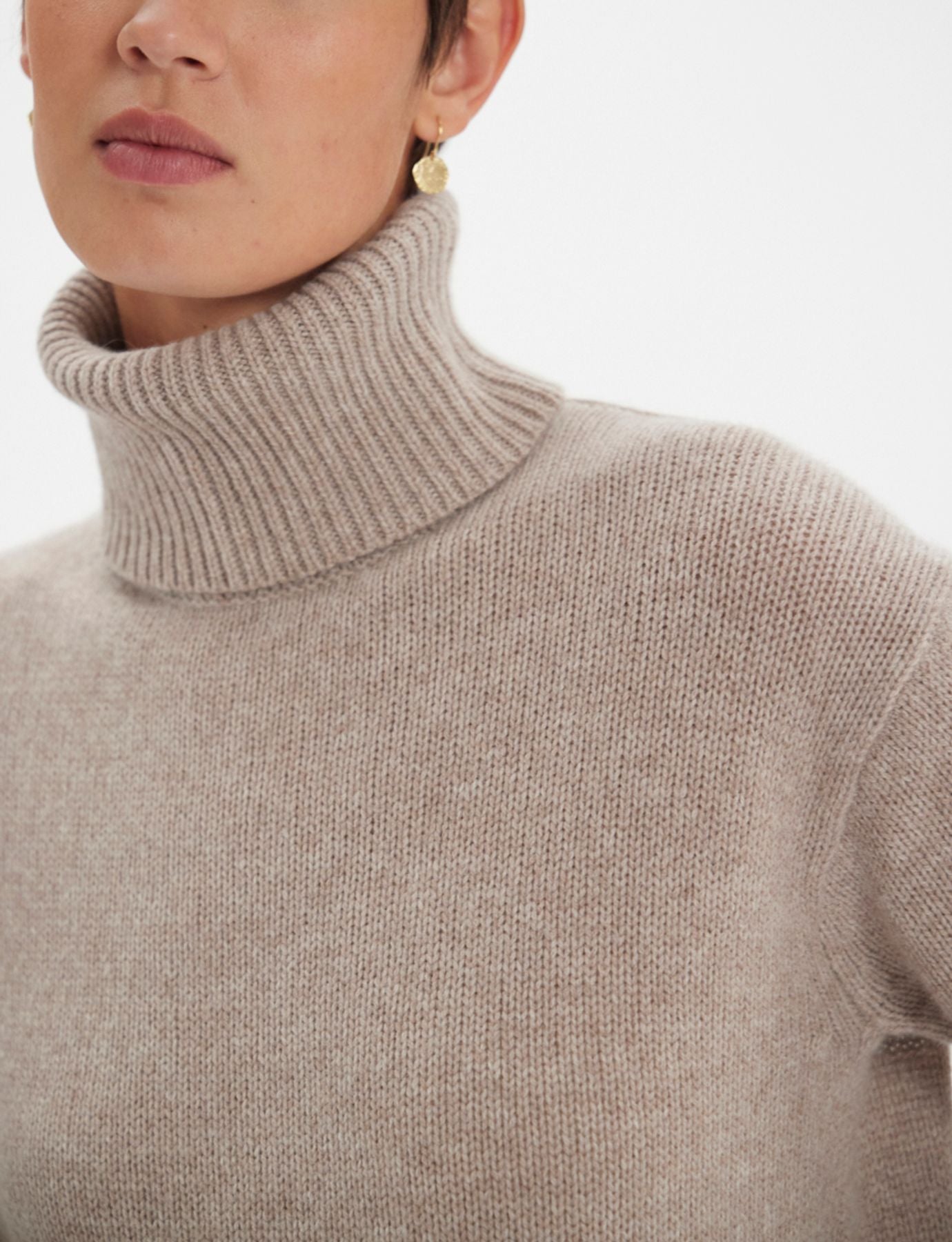 Aiden turtleneck jumper in beige wool and cashmere
