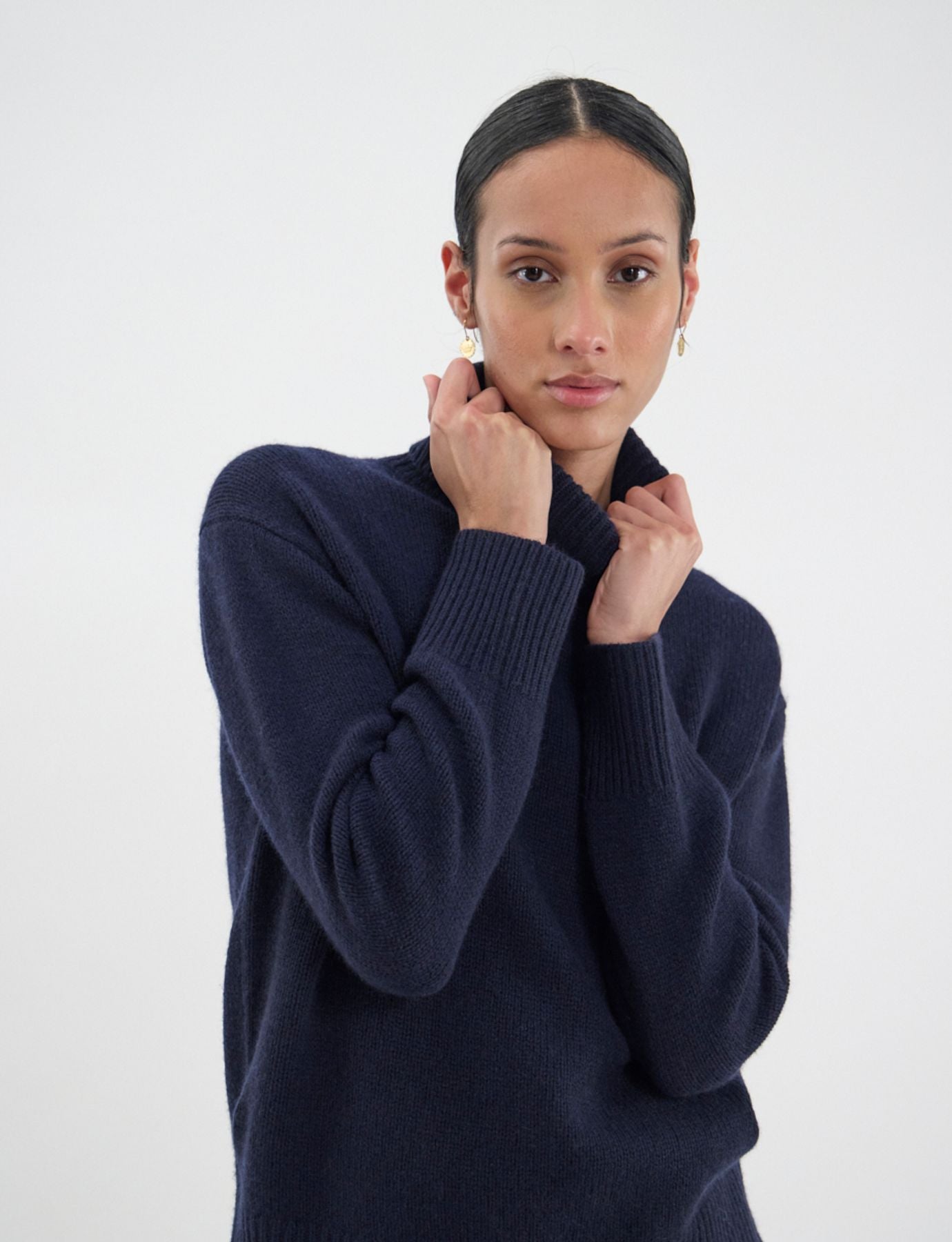 Aiden wool and cashmere turtleneck jumper Navy blue
