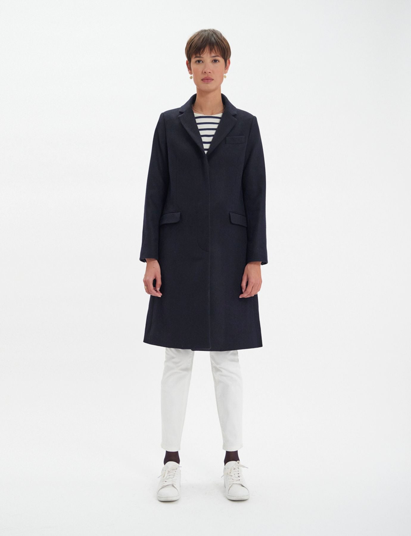 Franck navy and black herringbone wool coat