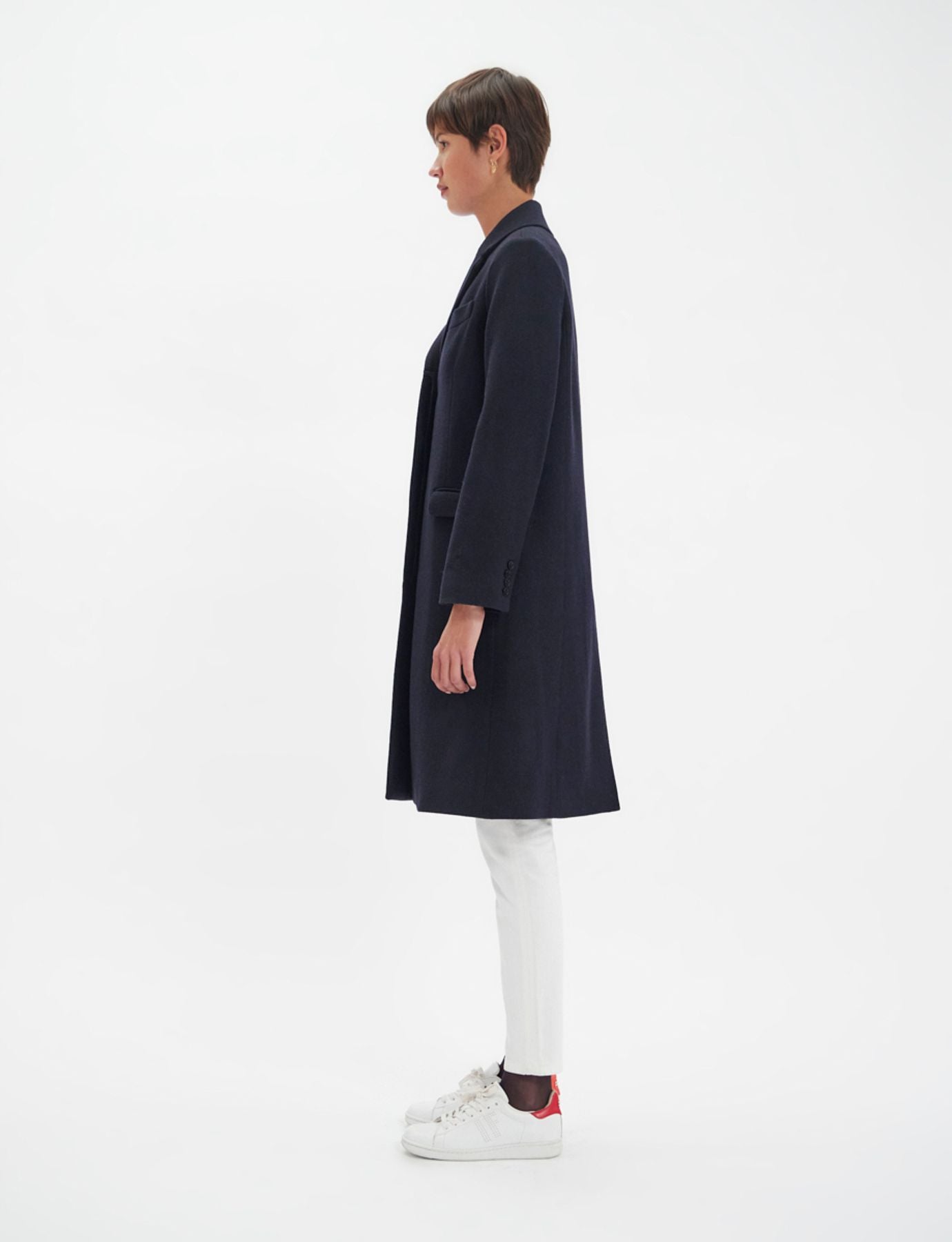 Franck navy and black herringbone wool coat