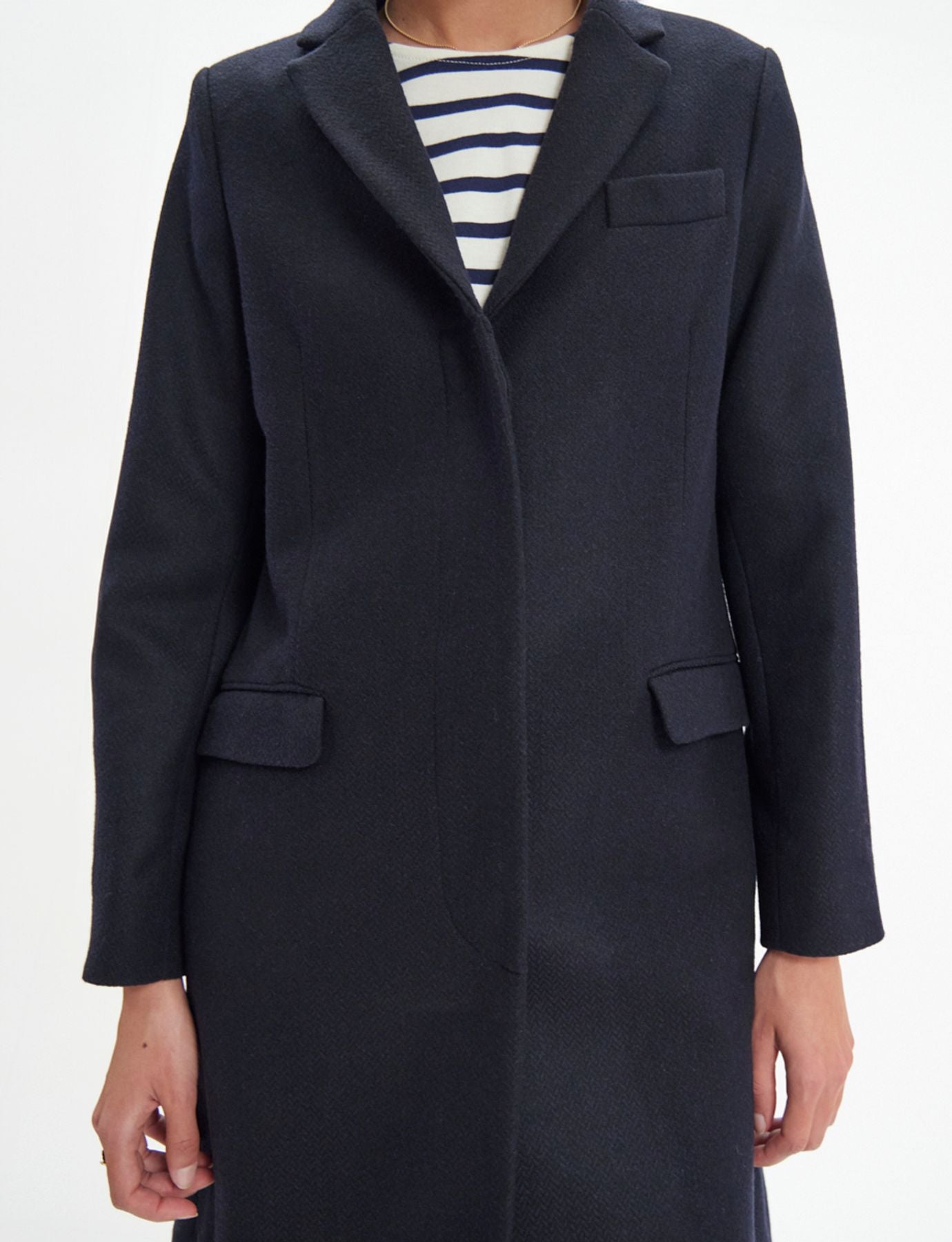 Franck navy and black herringbone wool coat