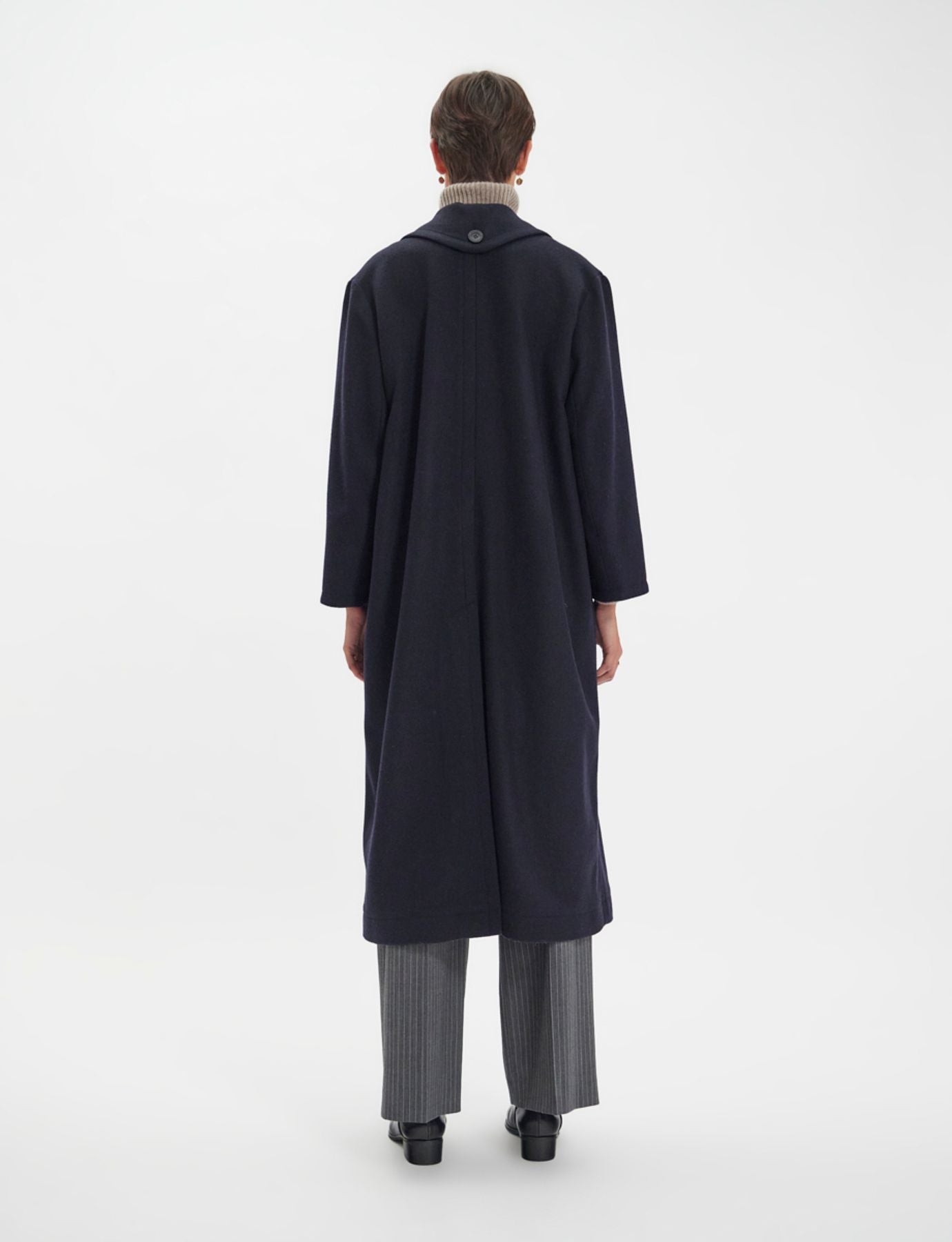 Denise navy and black herringbone wool coat