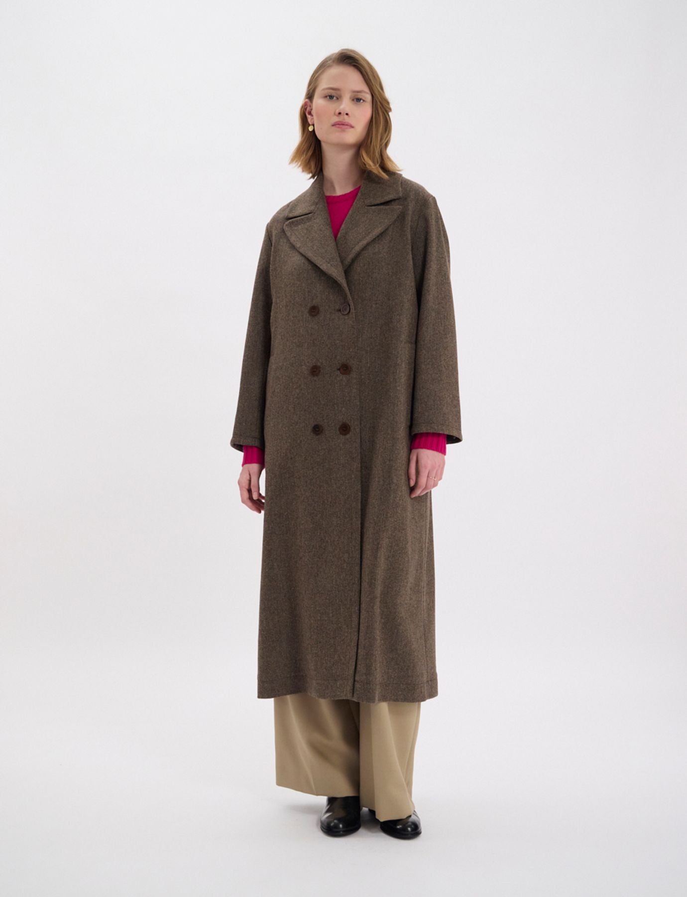 Denise brown wool herringbone coat