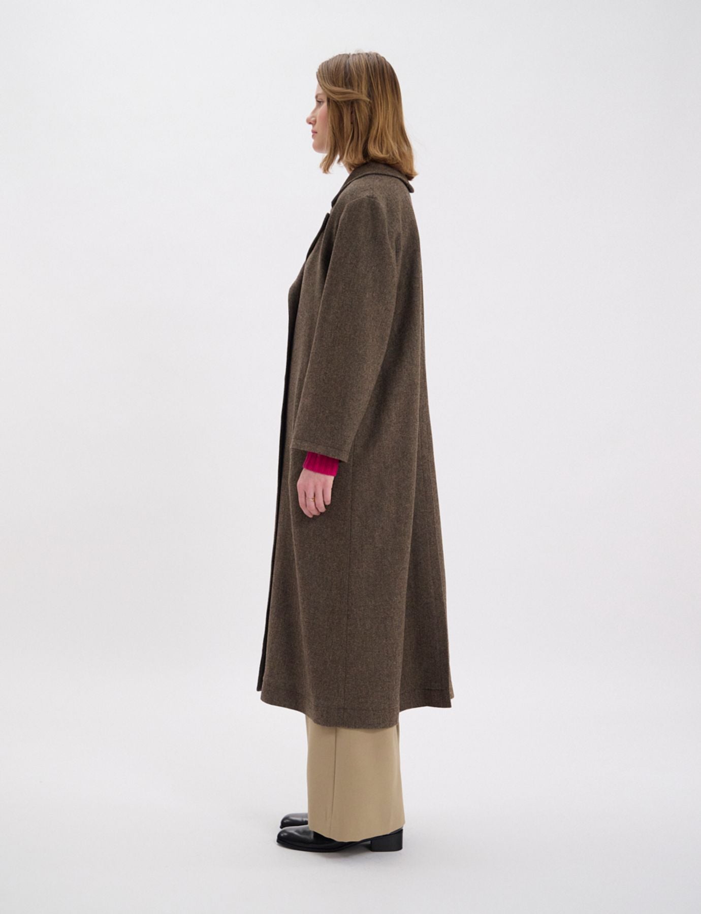 Denise brown wool herringbone coat