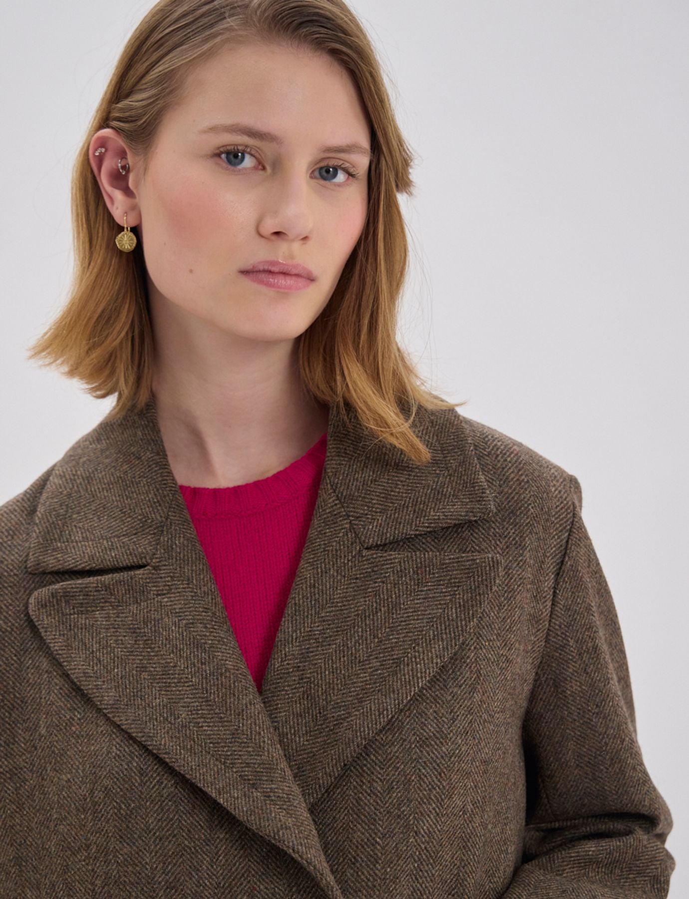Denise brown wool herringbone coat