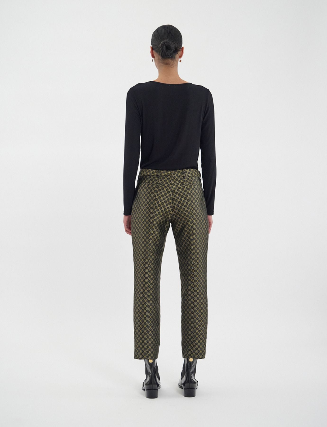 Audrey pants in tejido jacquard negro y dorado