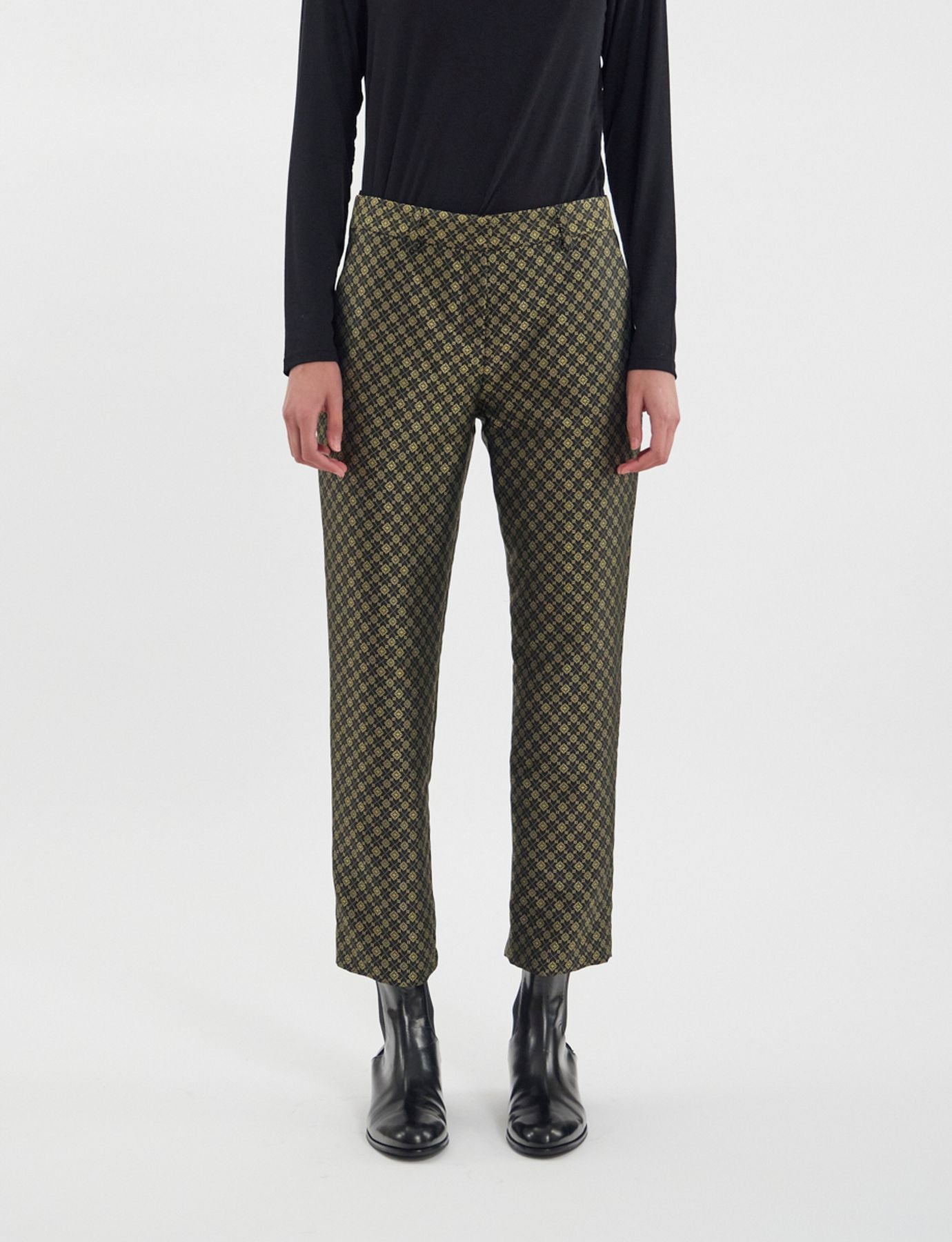 Audrey pants in tejido jacquard negro y dorado
