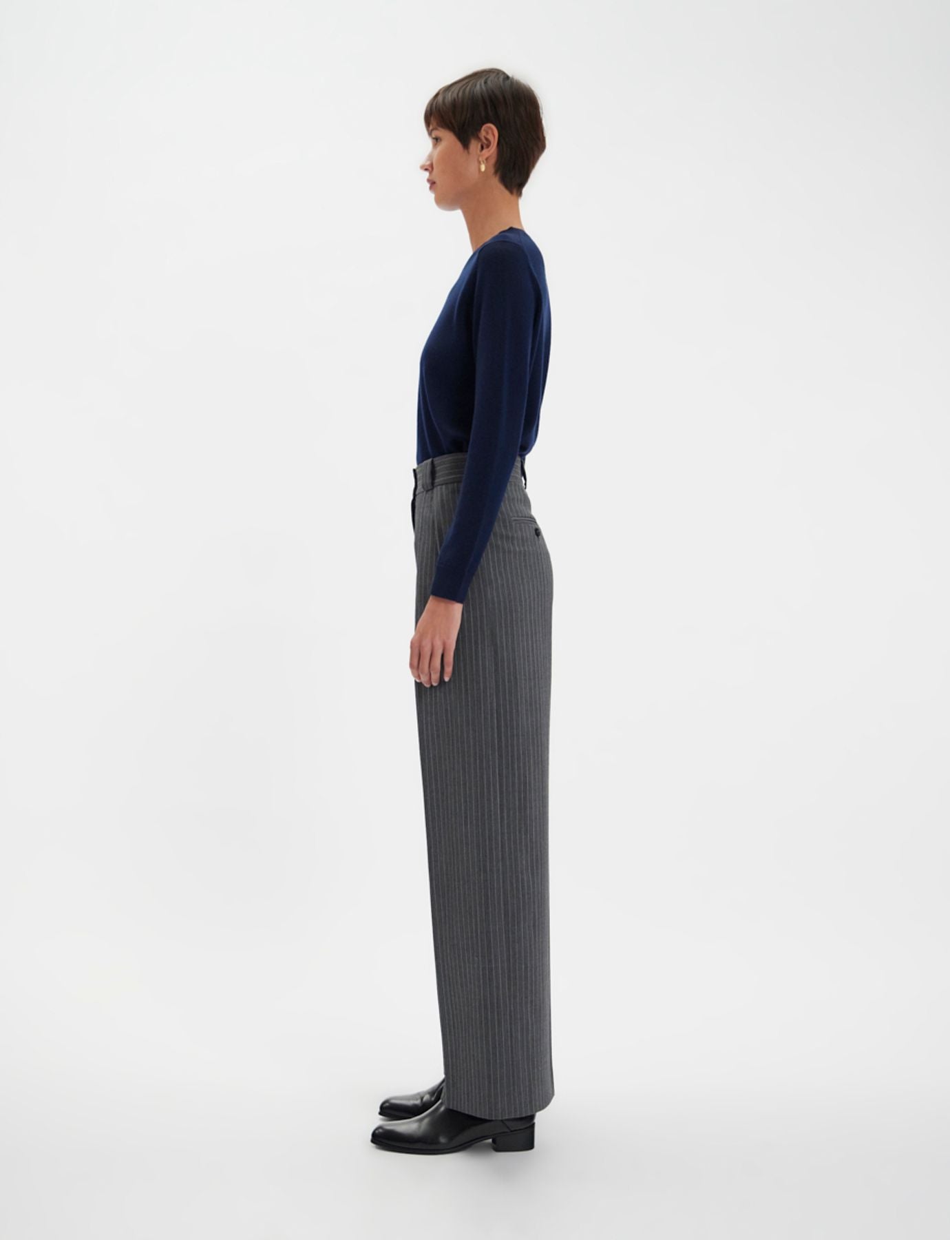 Pantaloni Marlène grigi con strisce bianche