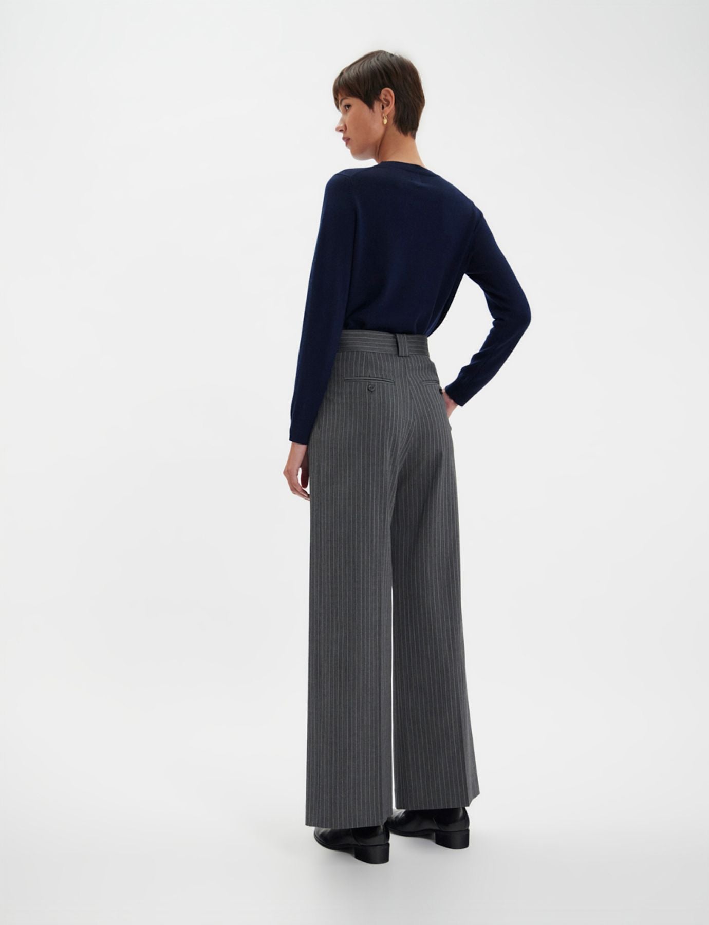 Pantaloni Marlène grigi con strisce bianche