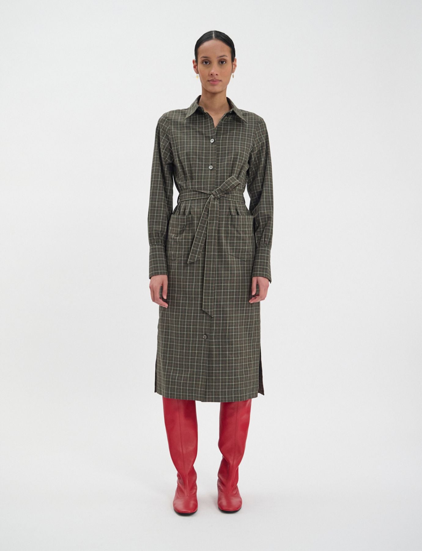 rosabella-khaki-cotton-check-dress