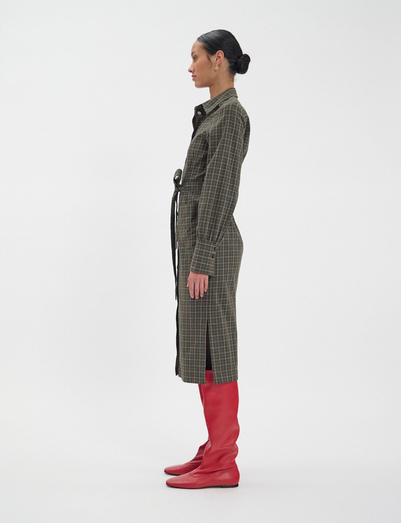 Rosabella khaki cotton check dress