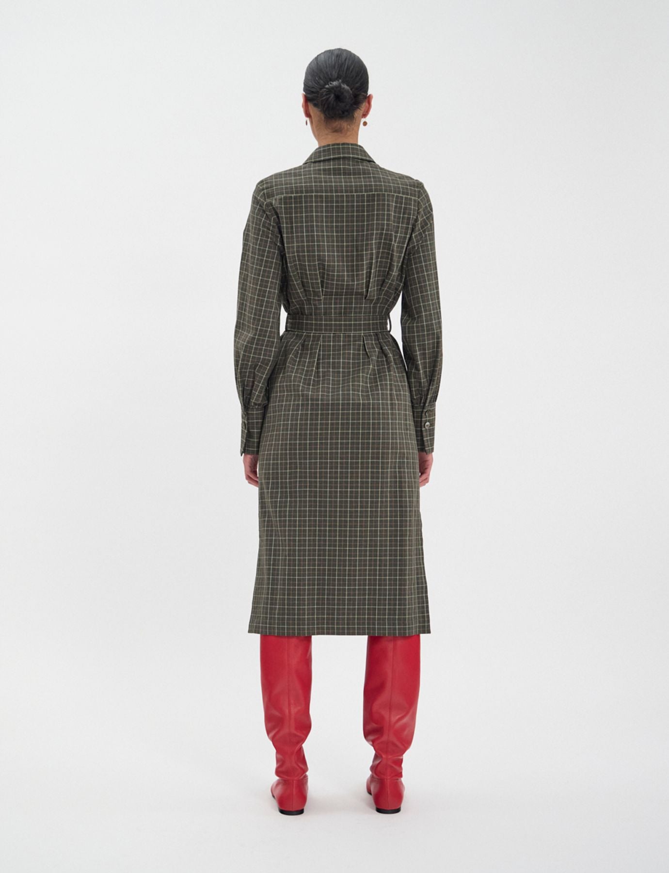 Rosabella khaki cotton check dress