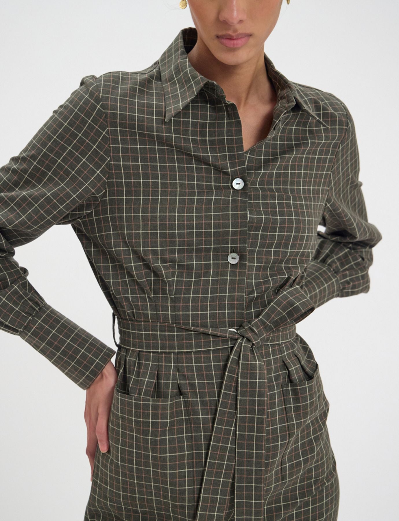 Rosabella khaki cotton check dress