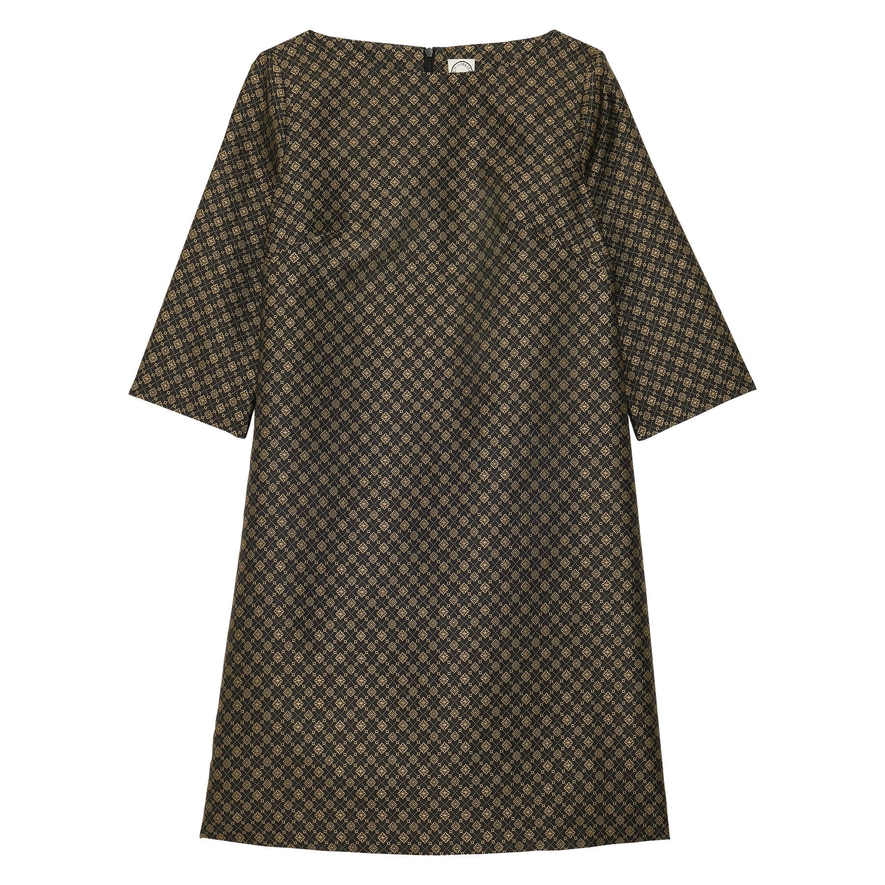 Megan black and gold jacquard weave dress