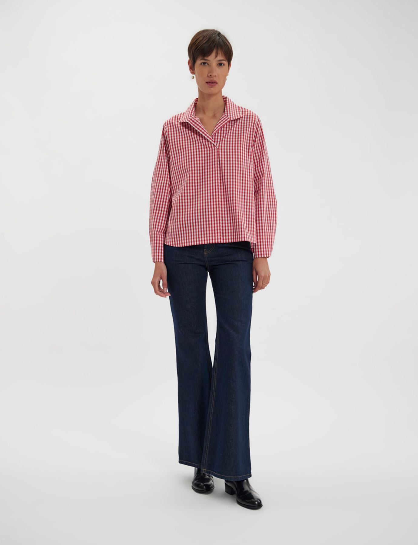 Noa red and white gingham check top