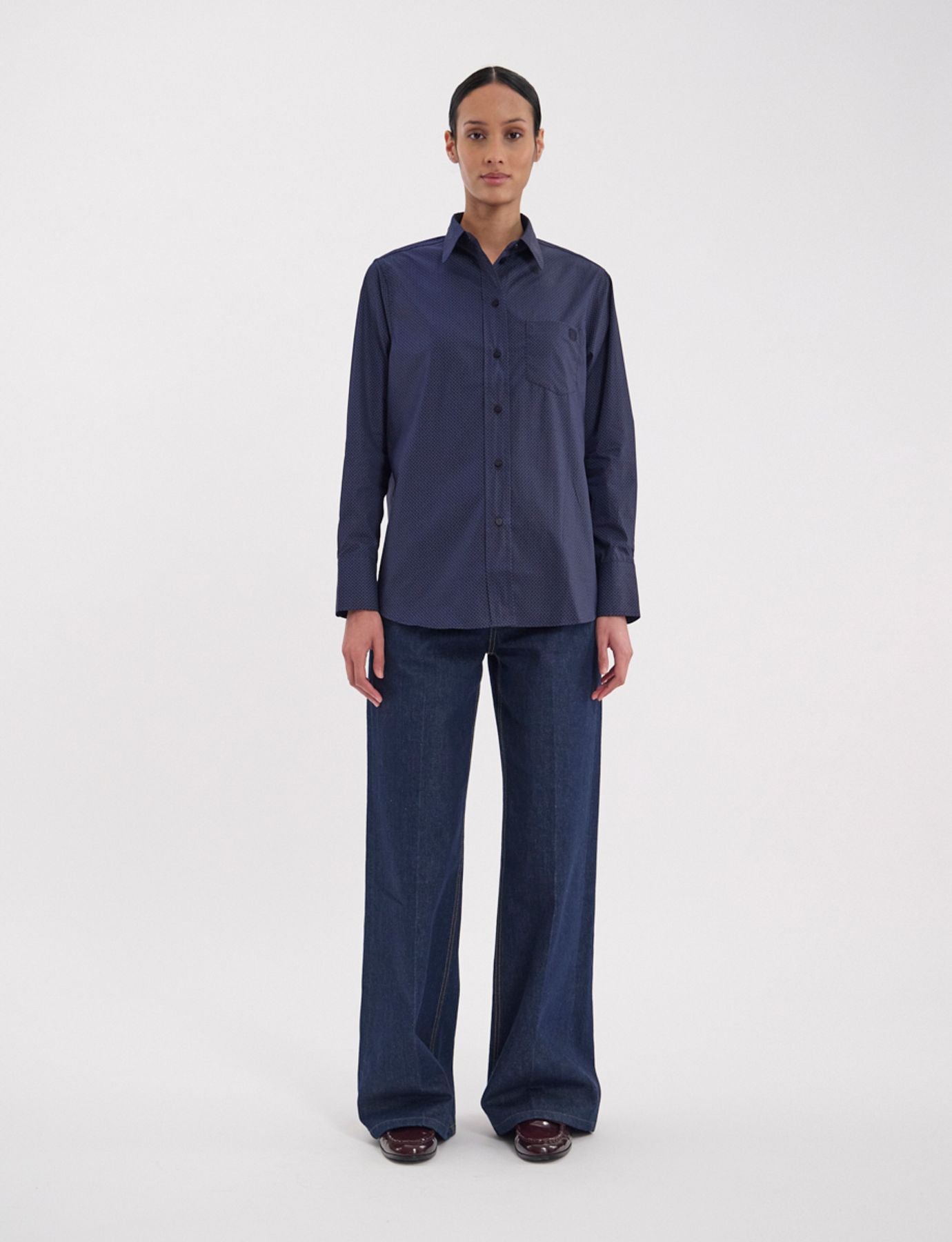 Maureen navy cotton patterned shirt