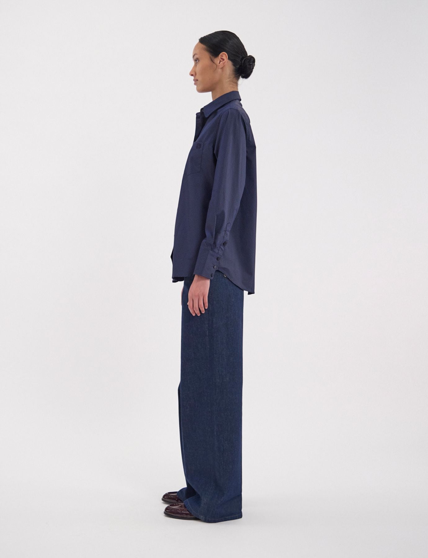 Maureen shirt in patterned navy cotton