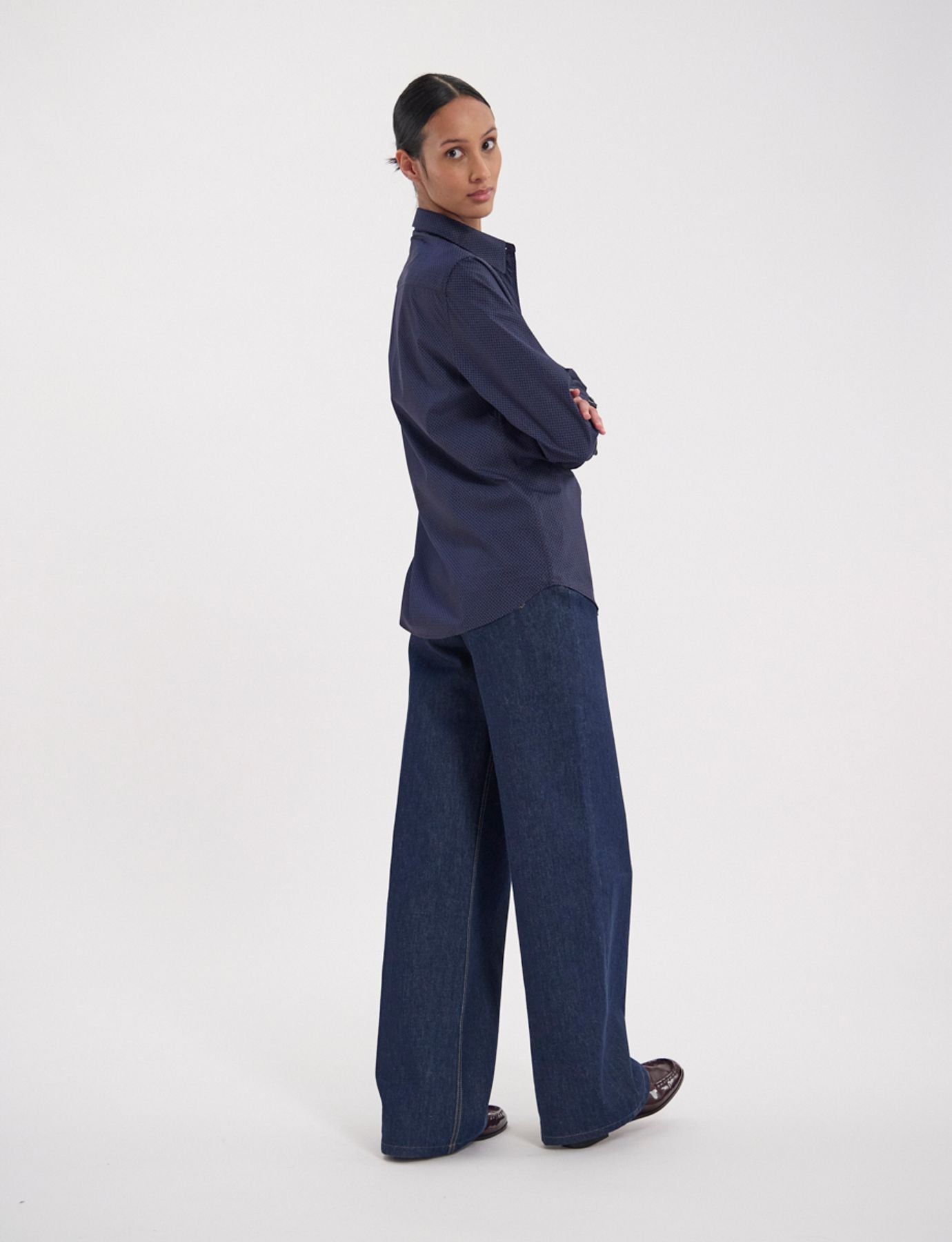 Maureen shirt in patterned navy cotton