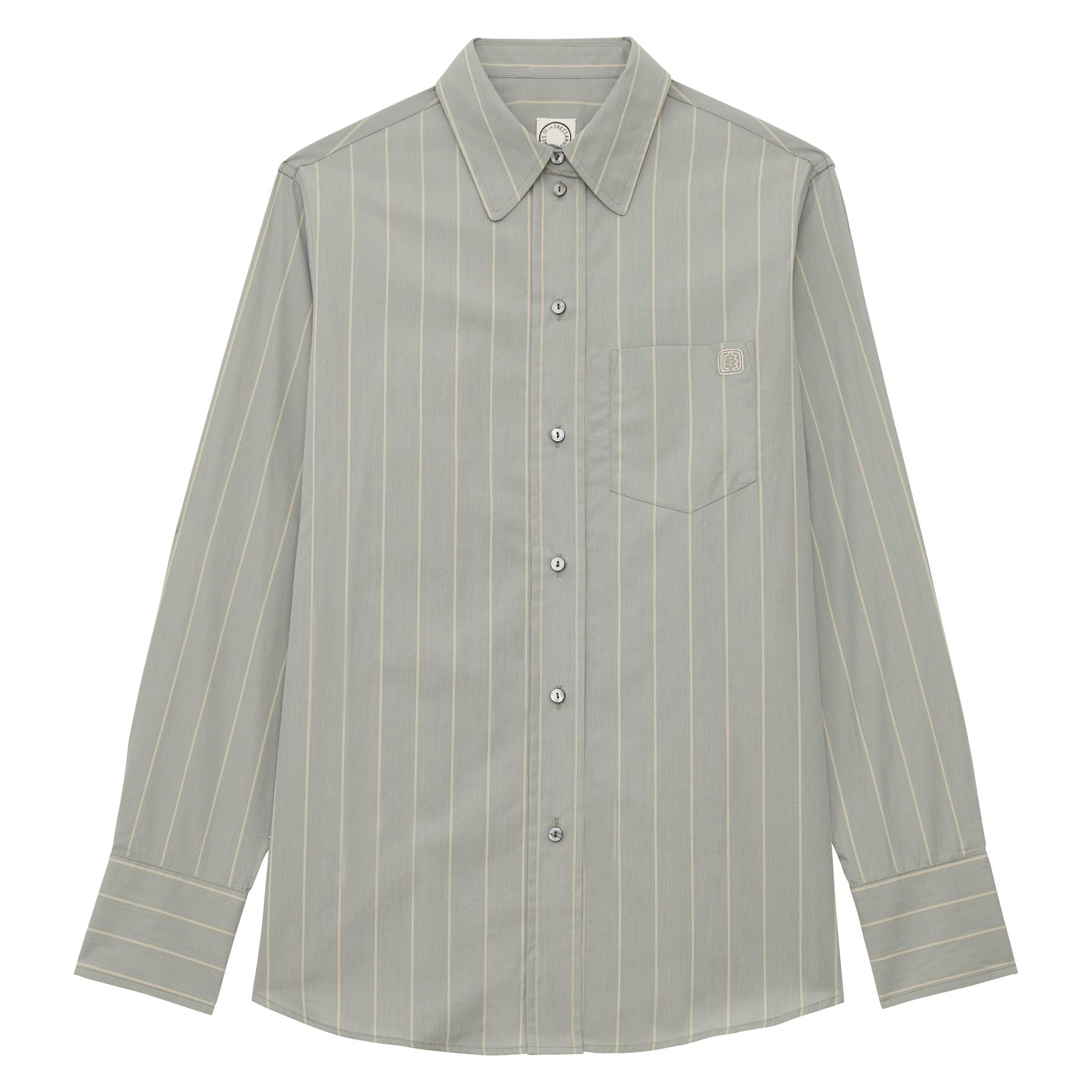 Maureen shirt in almond green cotton with beige stripes