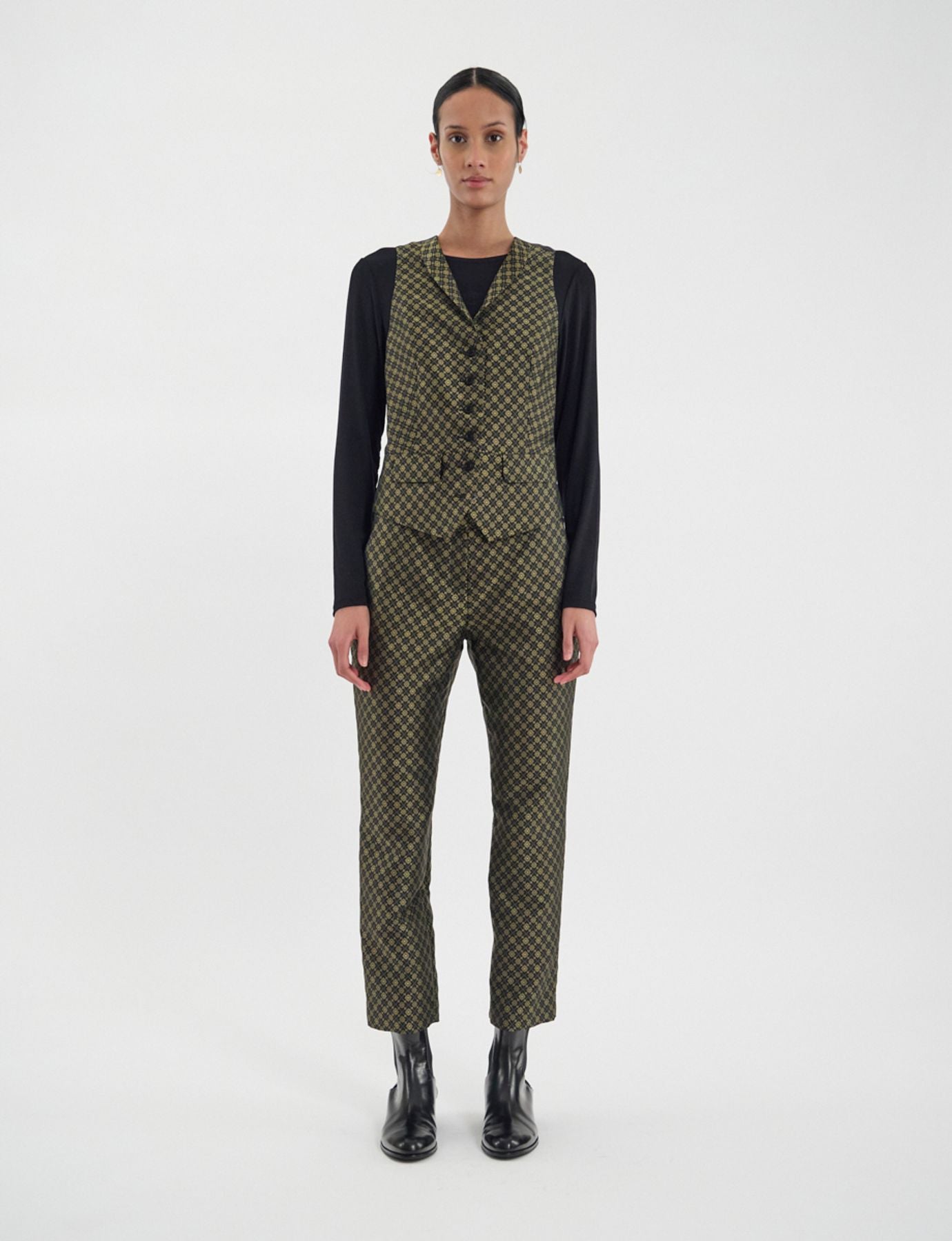 Robinson waistcoat in black and gold jacquard weave