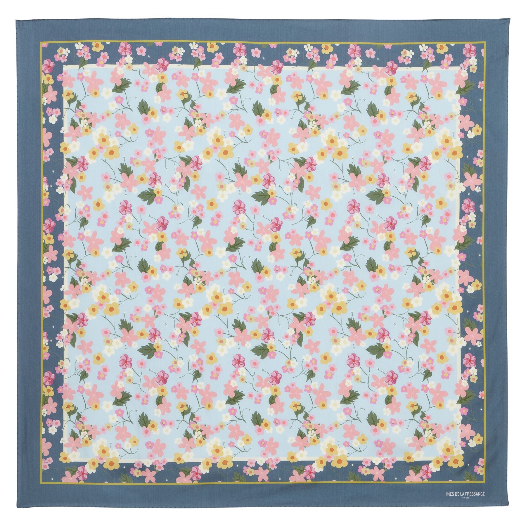 Lewis scarf in blue silk with flowers